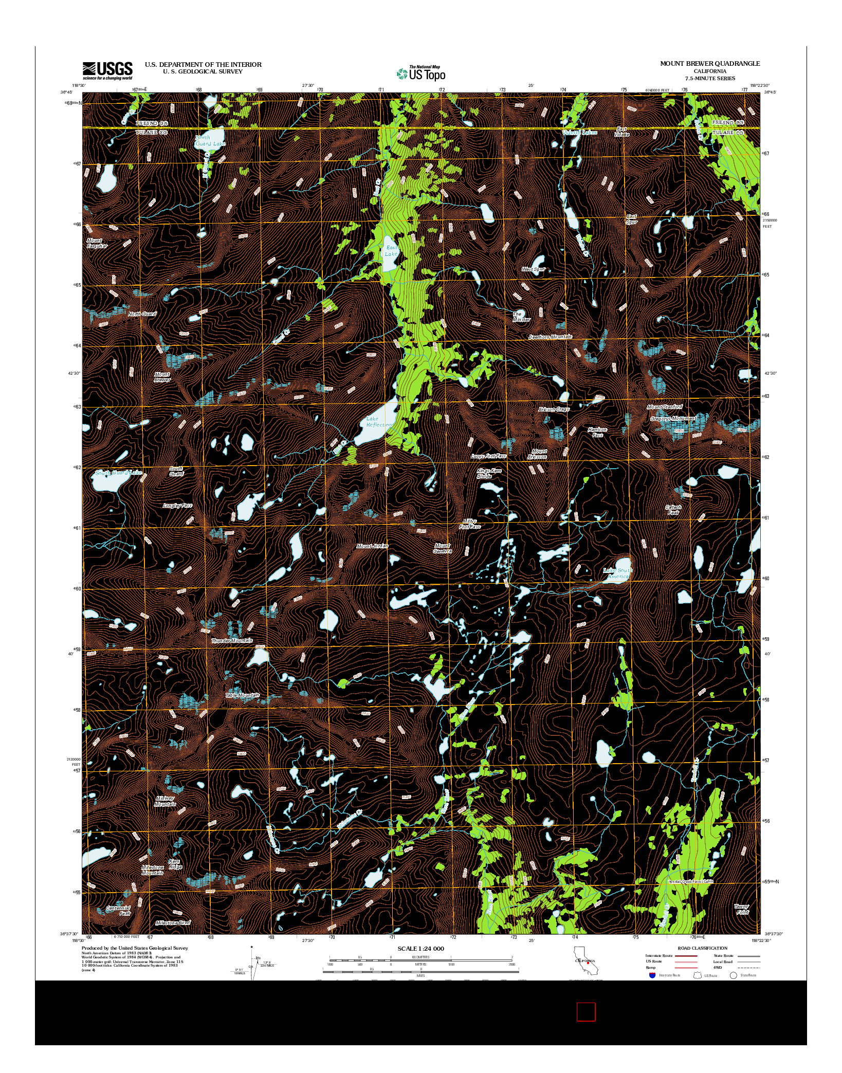 USGS US TOPO 7.5-MINUTE MAP FOR MOUNT BREWER, CA 2012