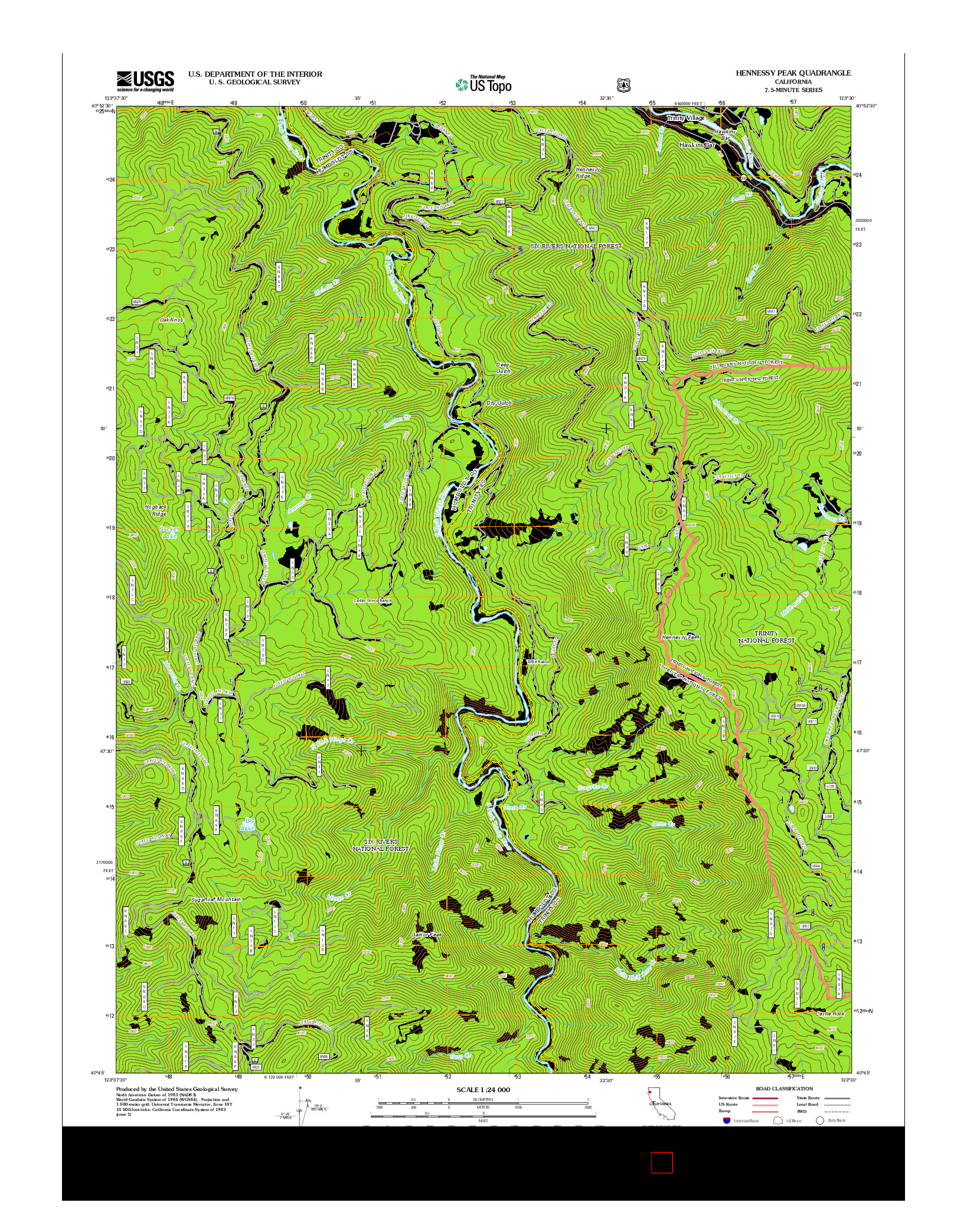 USGS US TOPO 7.5-MINUTE MAP FOR HENNESSY PEAK, CA 2012