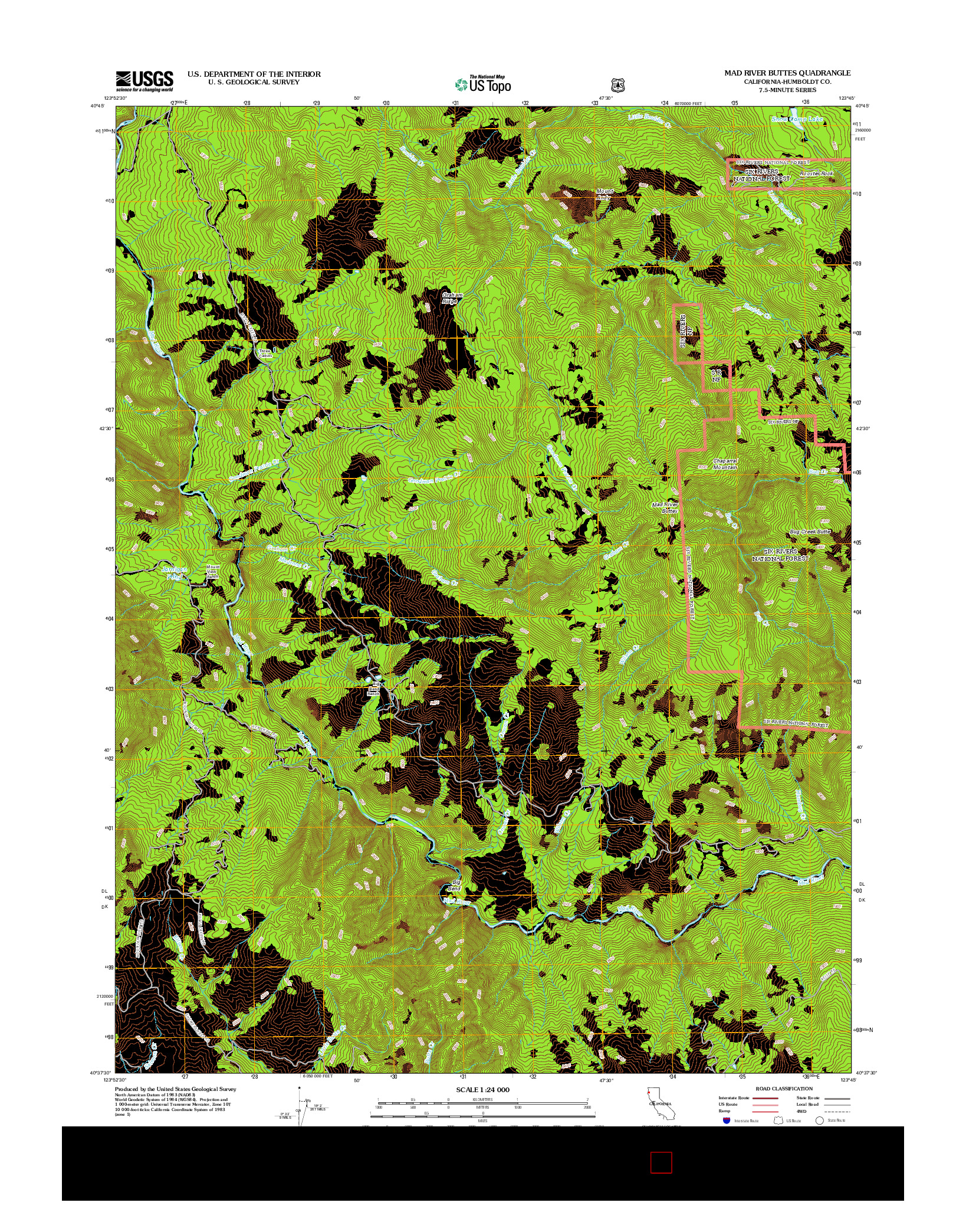 USGS US TOPO 7.5-MINUTE MAP FOR MAD RIVER BUTTES, CA 2012