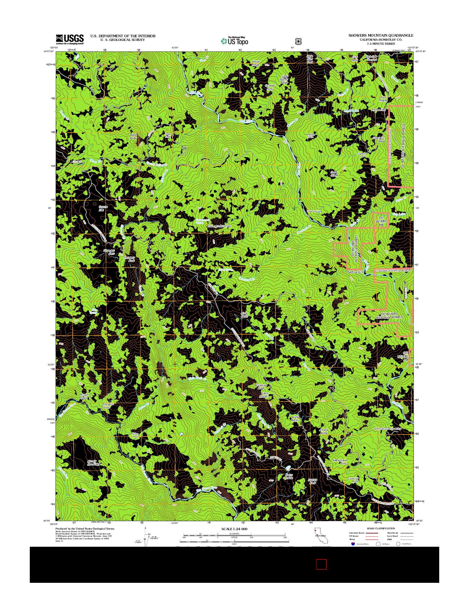 USGS US TOPO 7.5-MINUTE MAP FOR SHOWERS MOUNTAIN, CA 2012