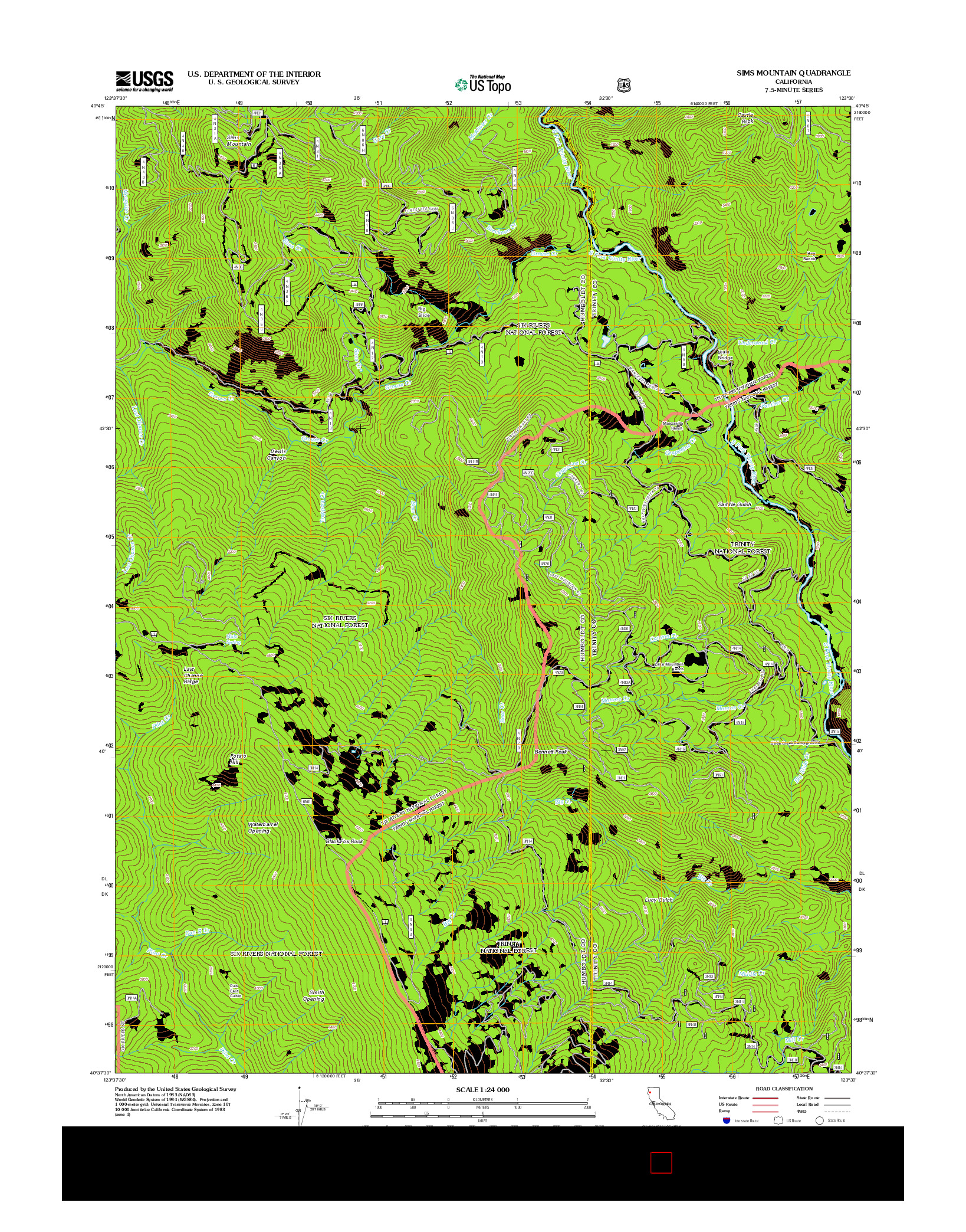 USGS US TOPO 7.5-MINUTE MAP FOR SIMS MOUNTAIN, CA 2012