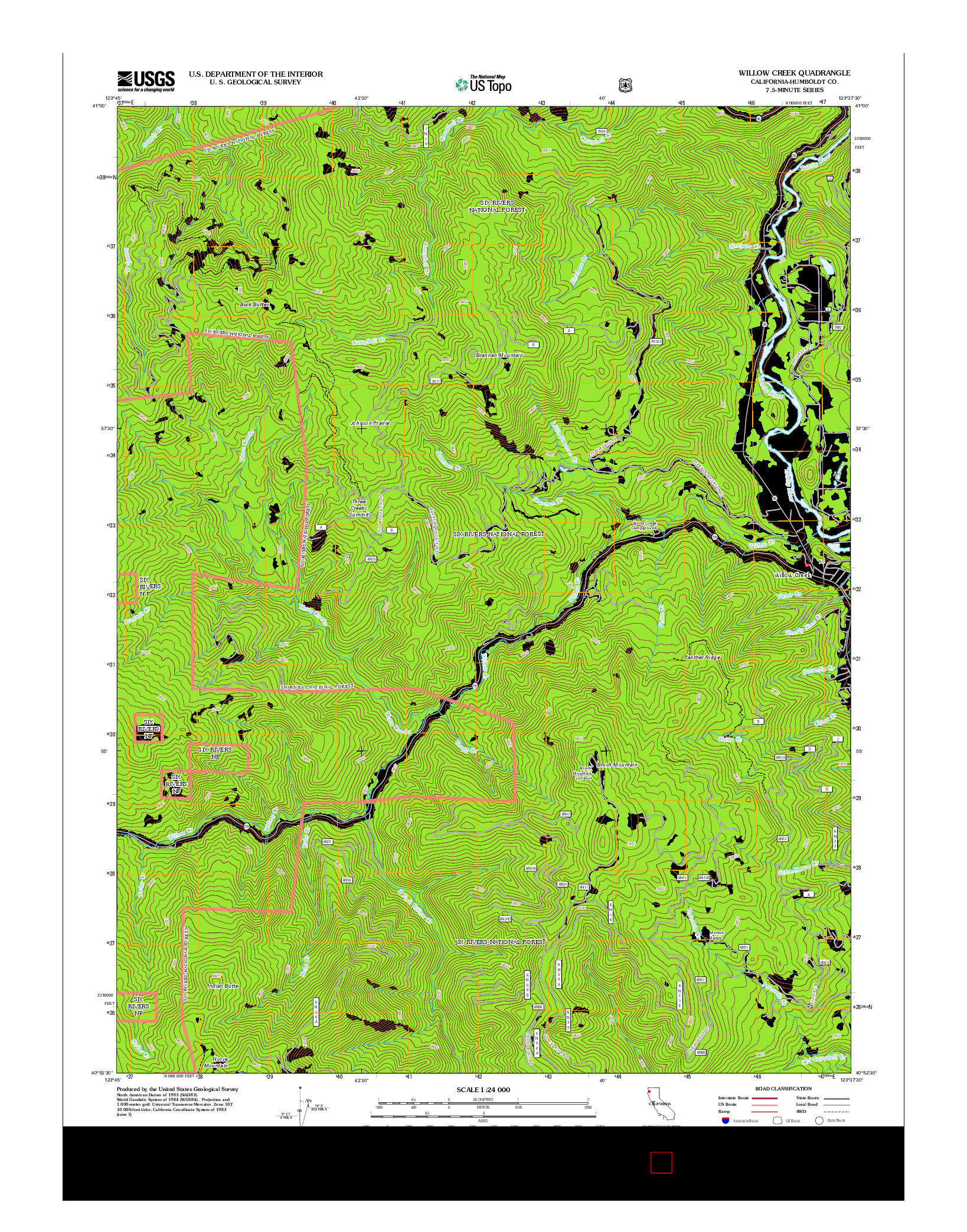 USGS US TOPO 7.5-MINUTE MAP FOR WILLOW CREEK, CA 2012