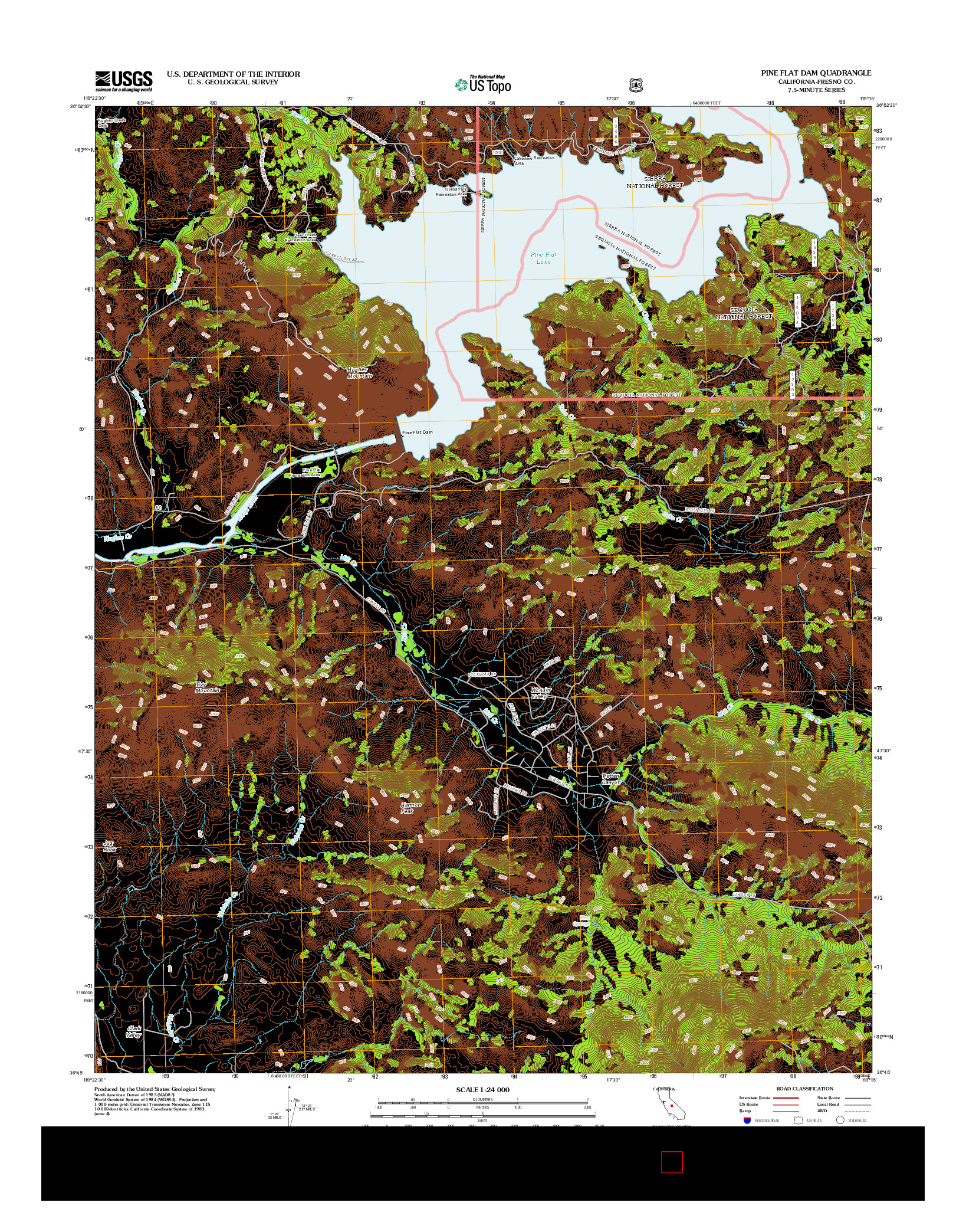 USGS US TOPO 7.5-MINUTE MAP FOR PINE FLAT DAM, CA 2012