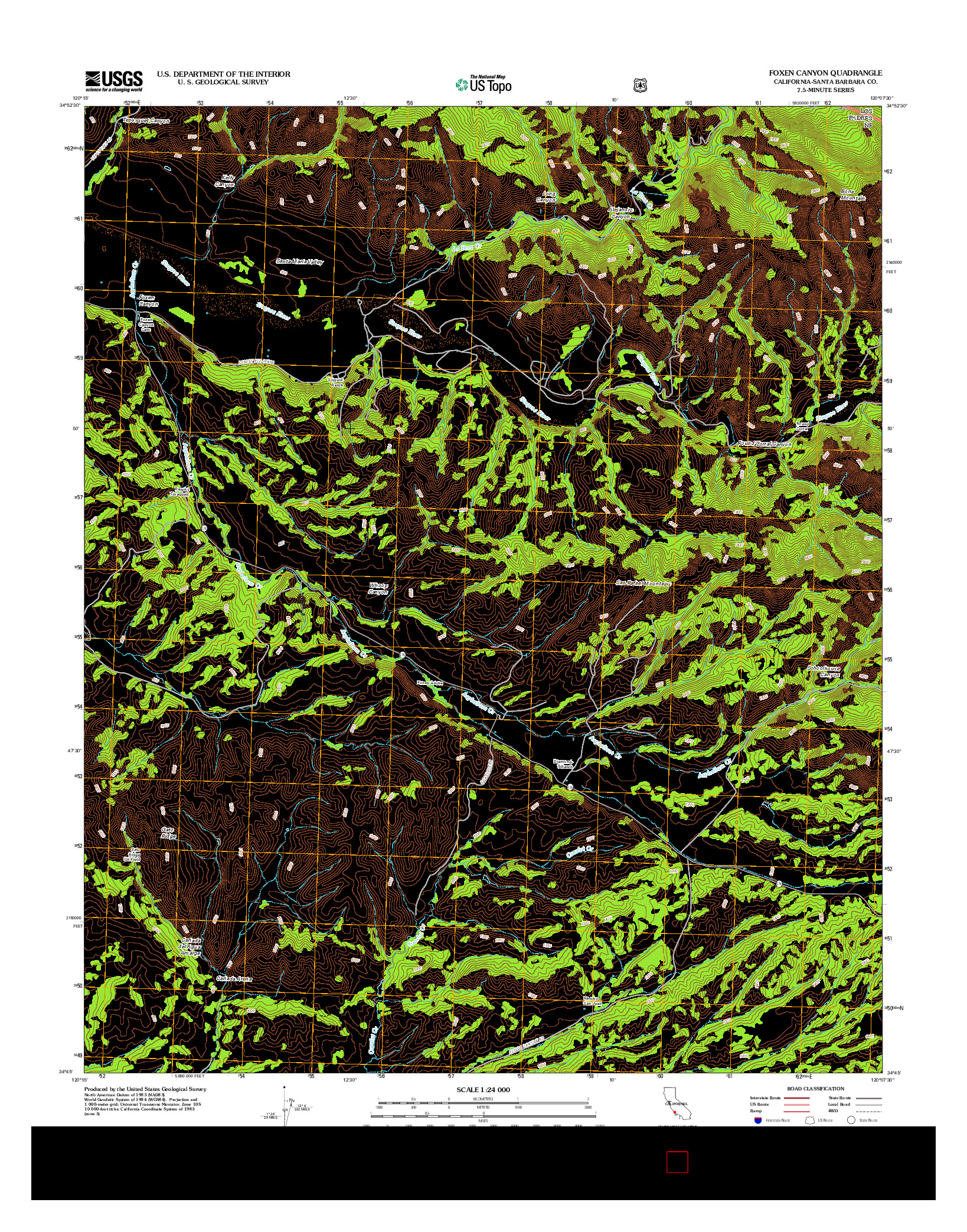 USGS US TOPO 7.5-MINUTE MAP FOR FOXEN CANYON, CA 2012