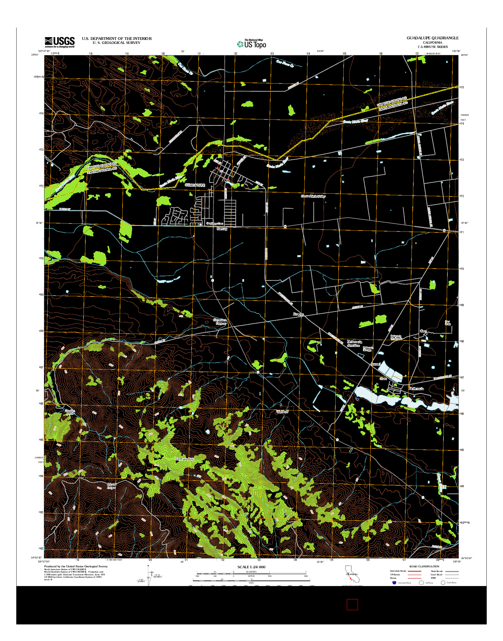 USGS US TOPO 7.5-MINUTE MAP FOR GUADALUPE, CA 2012