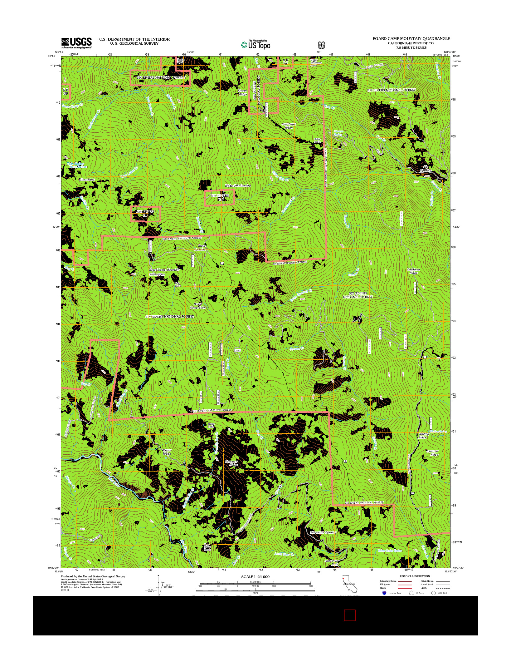 USGS US TOPO 7.5-MINUTE MAP FOR BOARD CAMP MOUNTAIN, CA 2012