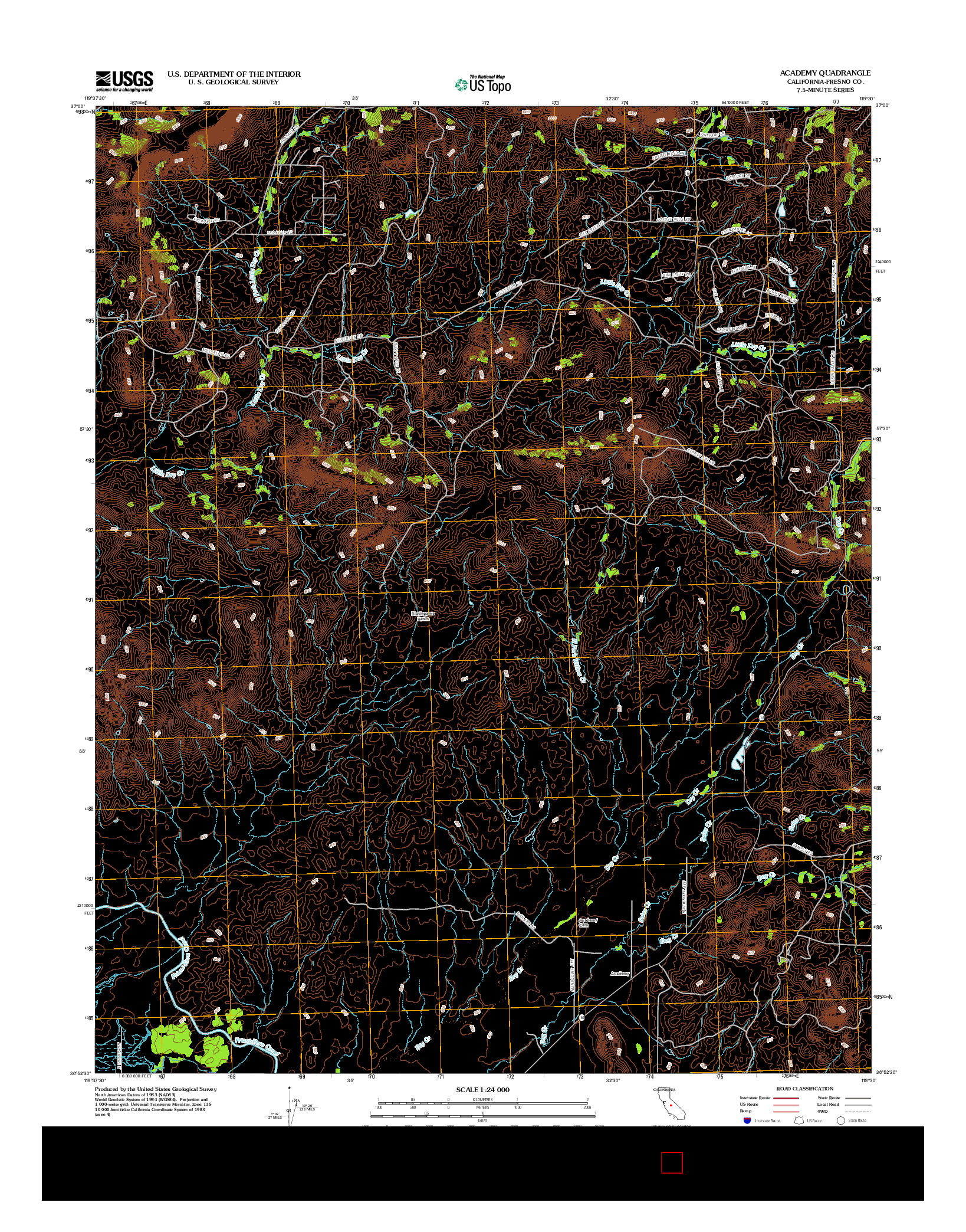 USGS US TOPO 7.5-MINUTE MAP FOR ACADEMY, CA 2012