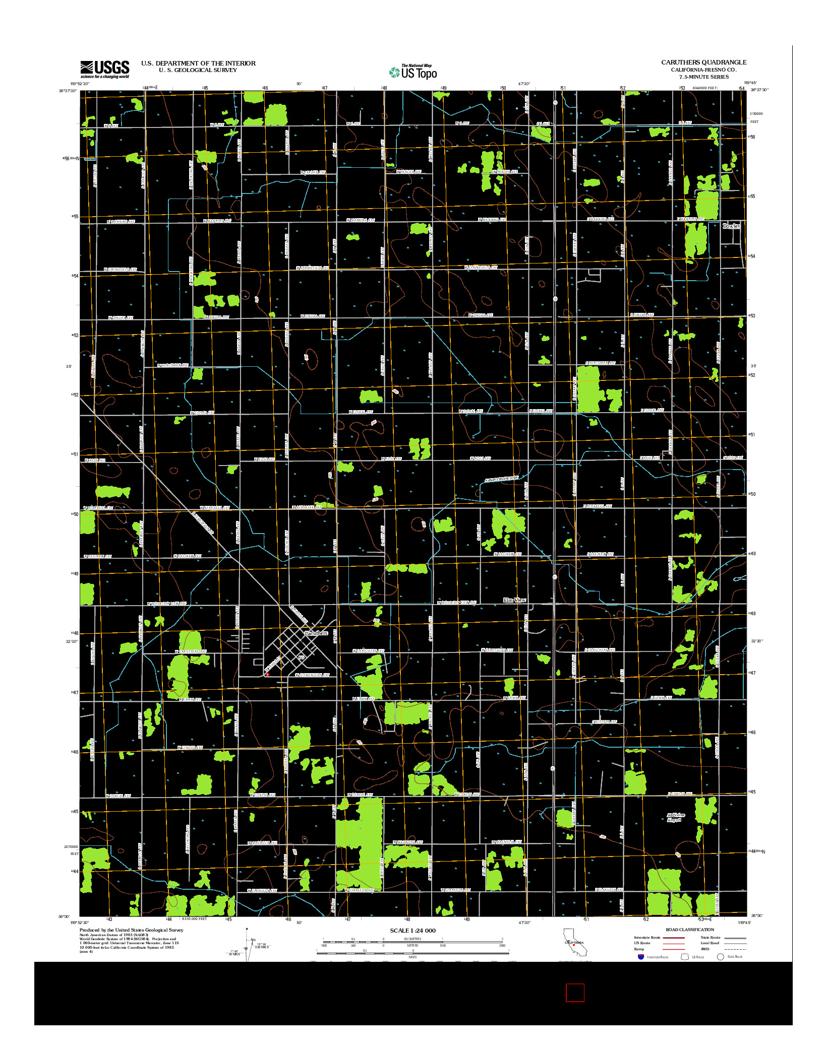 USGS US TOPO 7.5-MINUTE MAP FOR CARUTHERS, CA 2012