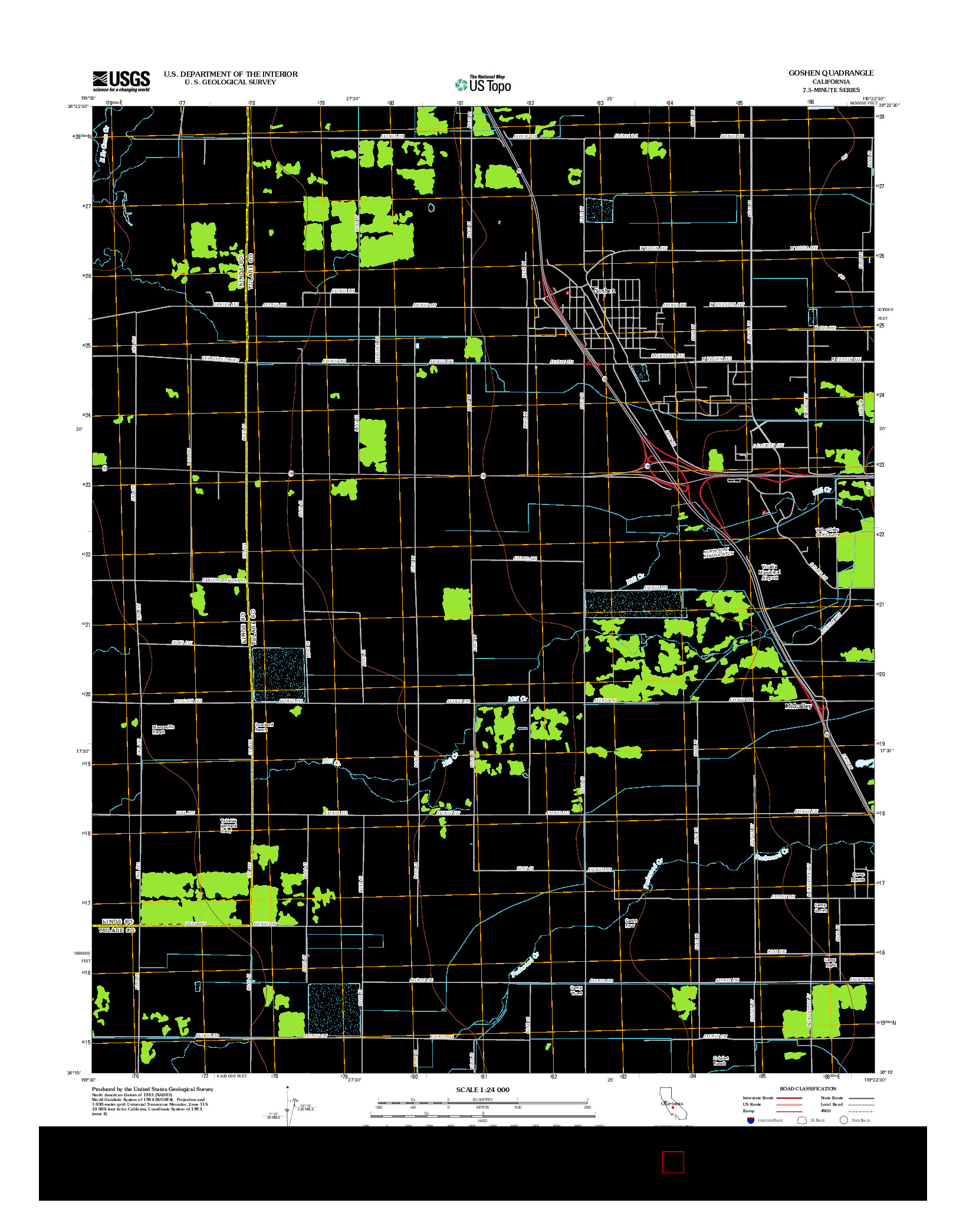 USGS US TOPO 7.5-MINUTE MAP FOR GOSHEN, CA 2012