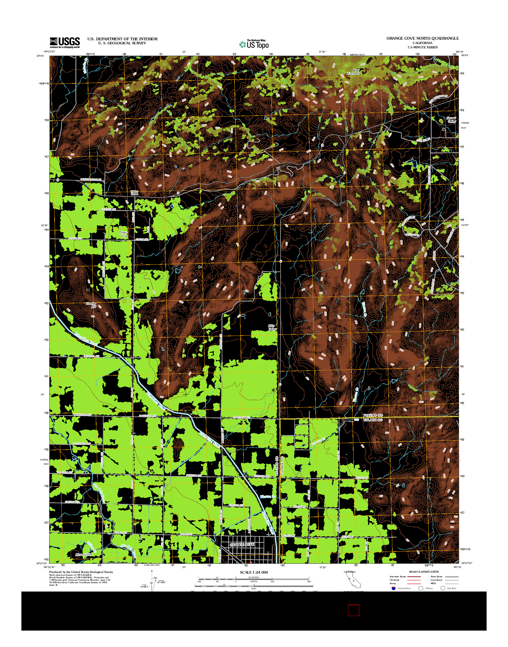 USGS US TOPO 7.5-MINUTE MAP FOR ORANGE COVE NORTH, CA 2012