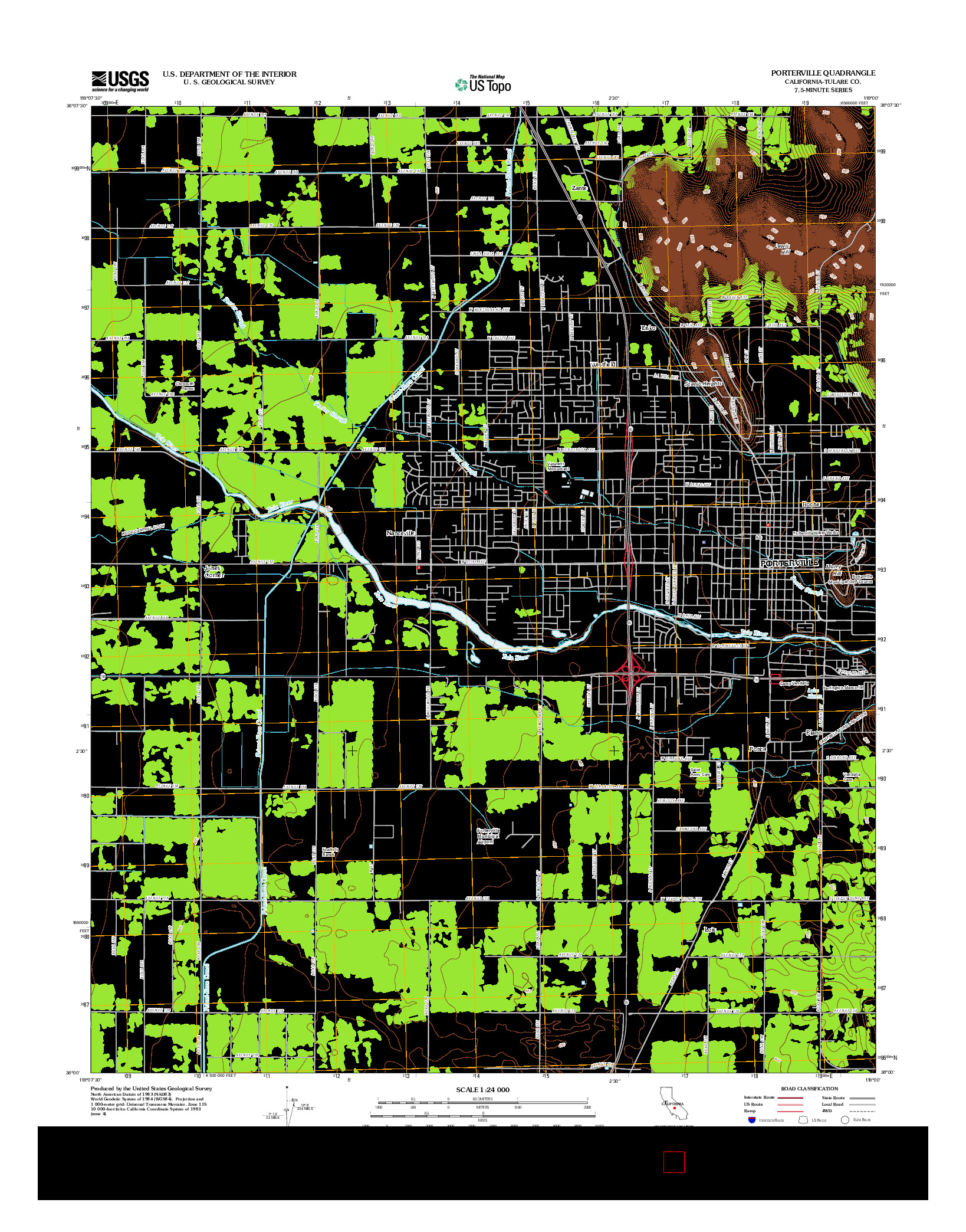 USGS US TOPO 7.5-MINUTE MAP FOR PORTERVILLE, CA 2012