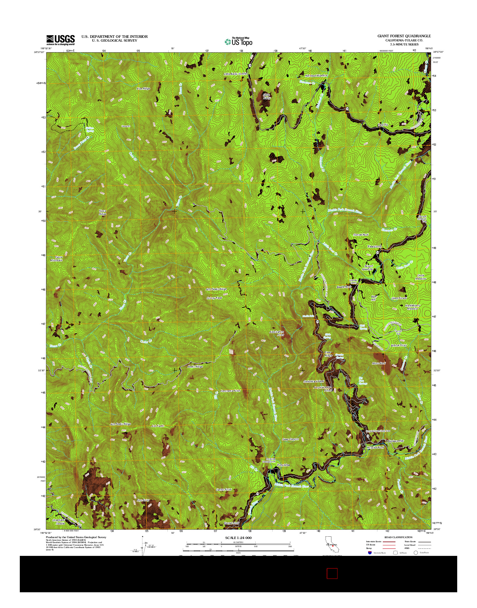 USGS US TOPO 7.5-MINUTE MAP FOR GIANT FOREST, CA 2012