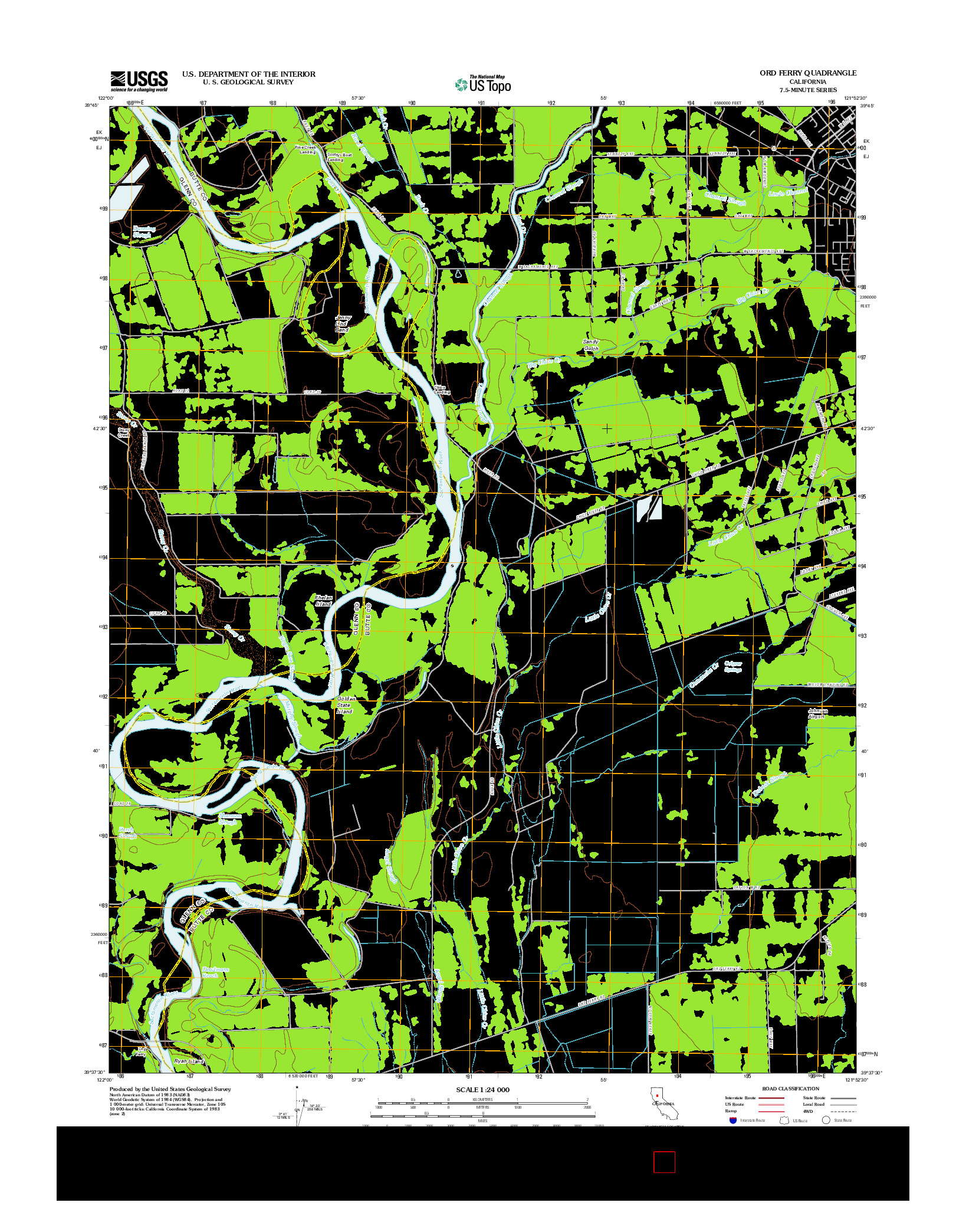 USGS US TOPO 7.5-MINUTE MAP FOR ORD FERRY, CA 2012