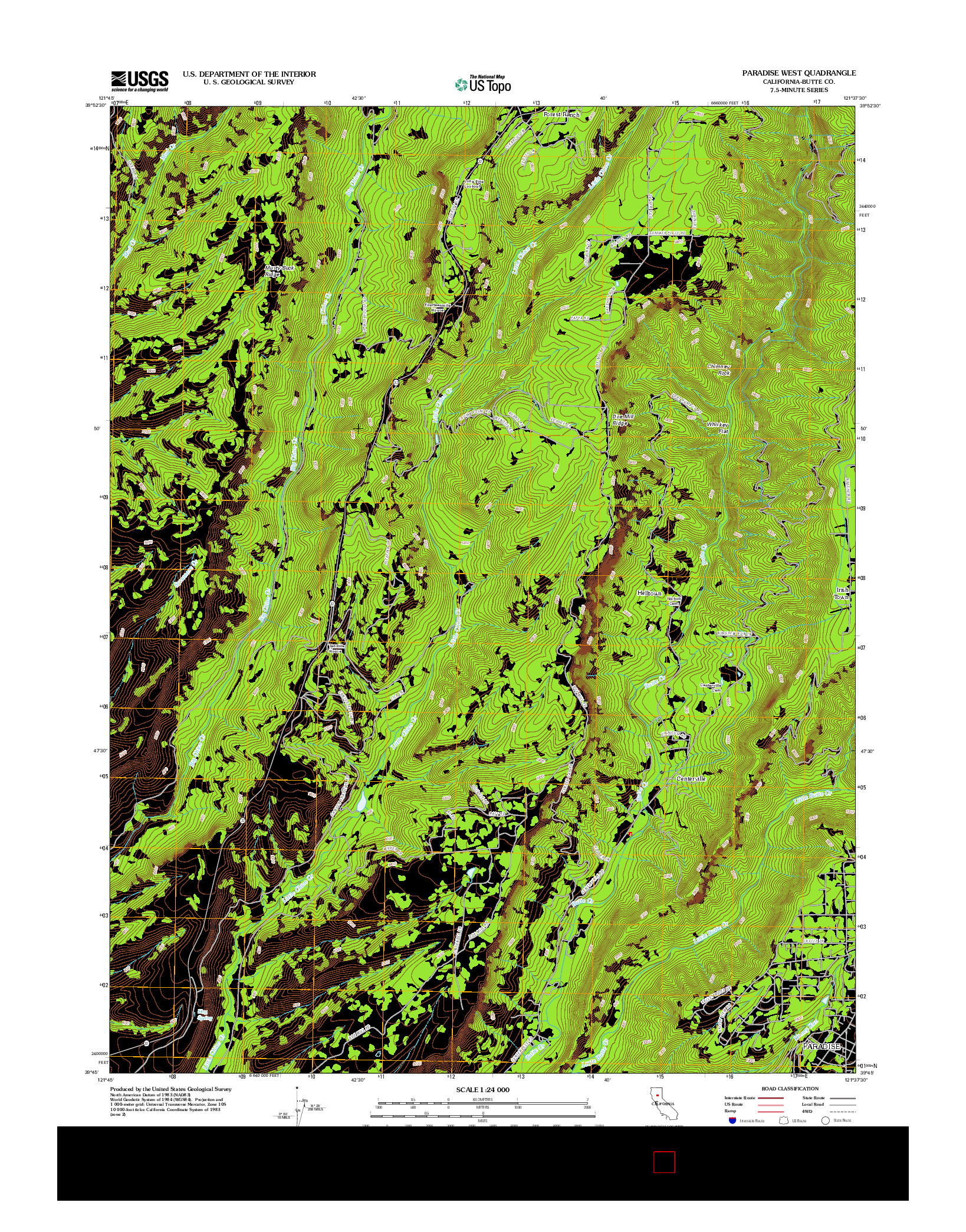 USGS US TOPO 7.5-MINUTE MAP FOR PARADISE WEST, CA 2012