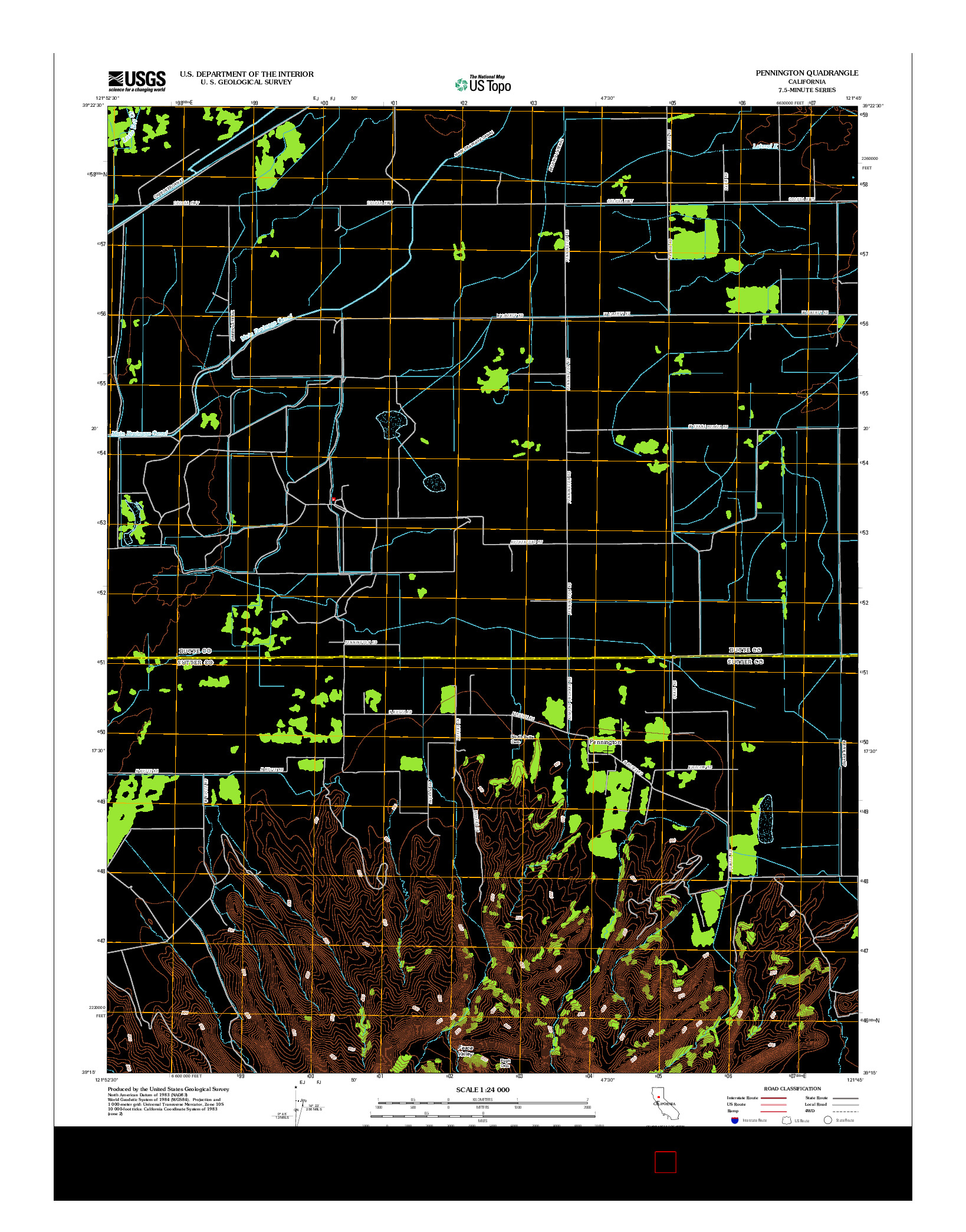 USGS US TOPO 7.5-MINUTE MAP FOR PENNINGTON, CA 2012