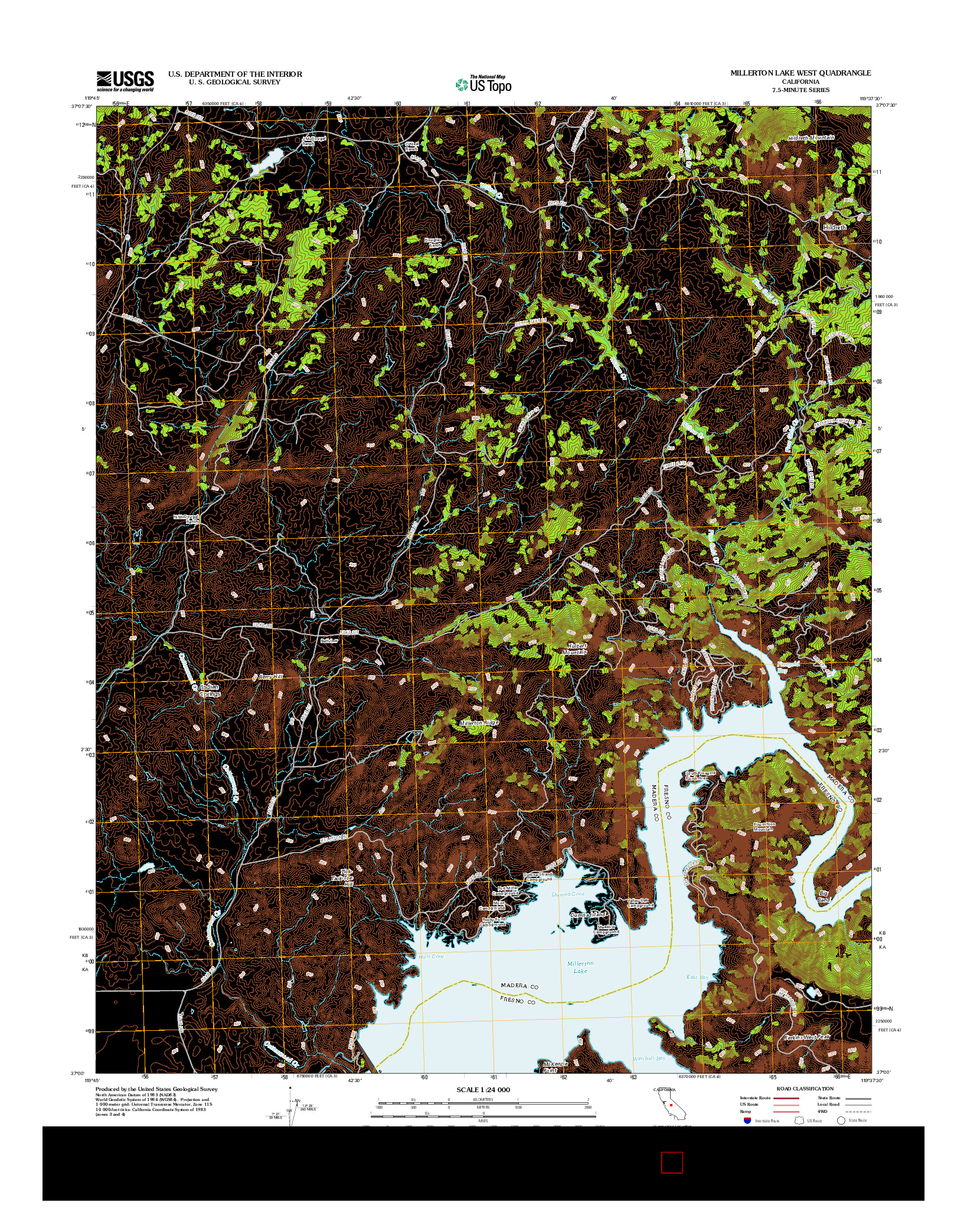 USGS US TOPO 7.5-MINUTE MAP FOR MILLERTON LAKE WEST, CA 2012