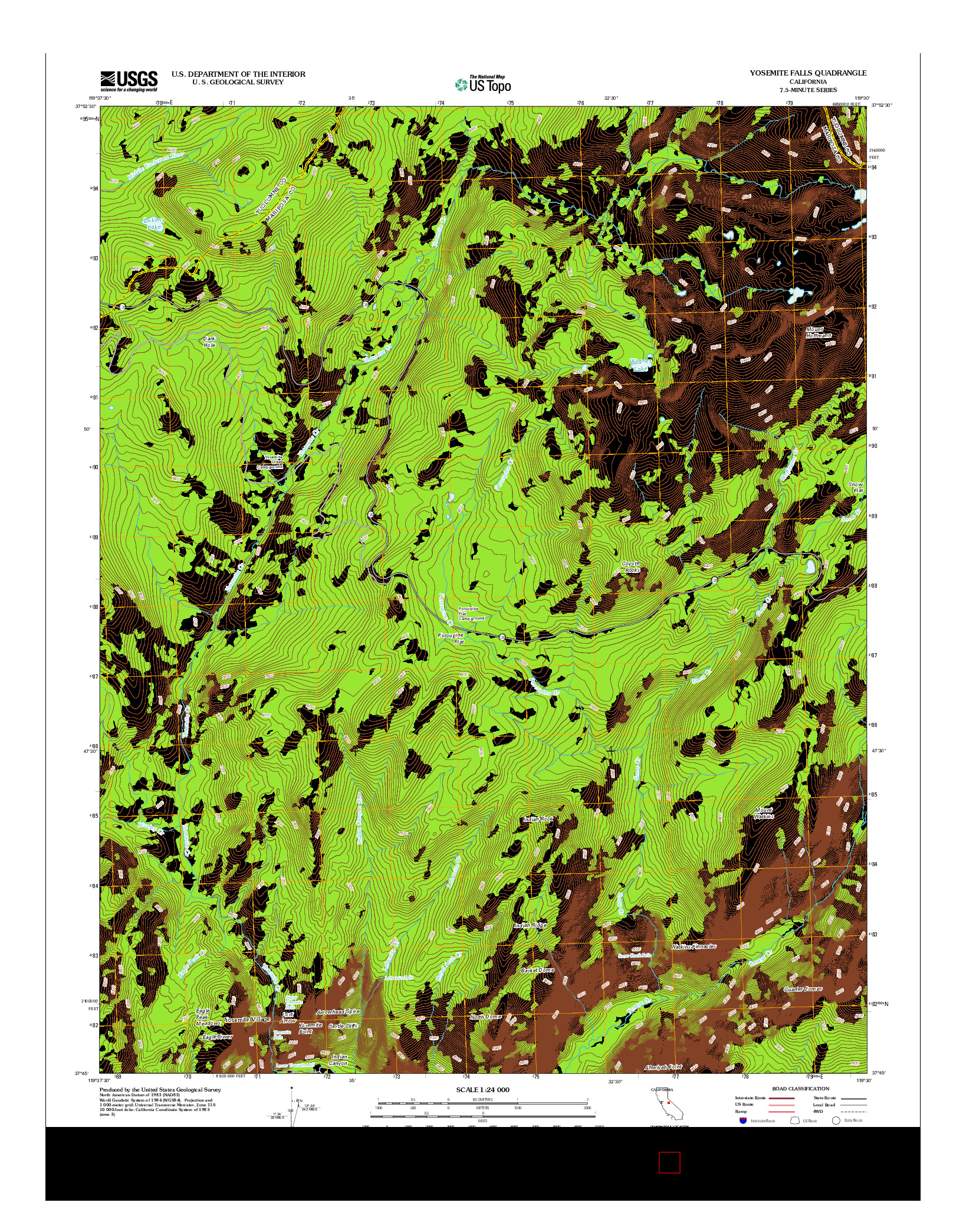 USGS US TOPO 7.5-MINUTE MAP FOR YOSEMITE FALLS, CA 2012