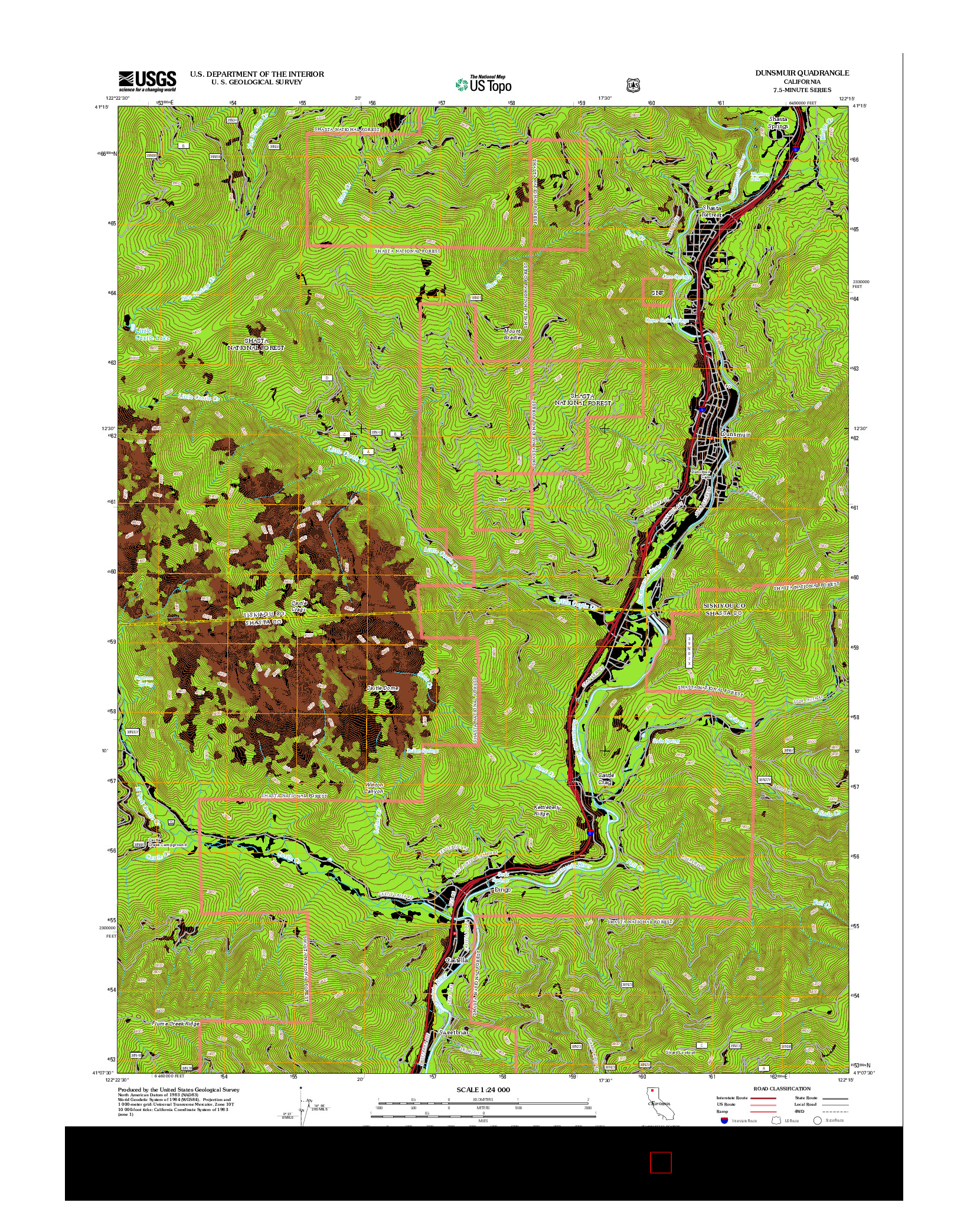 USGS US TOPO 7.5-MINUTE MAP FOR DUNSMUIR, CA 2012