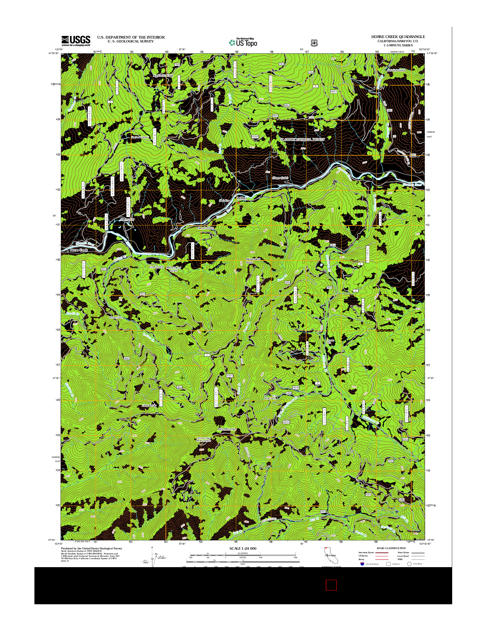 USGS US TOPO 7.5-MINUTE MAP FOR HORSE CREEK, CA 2012