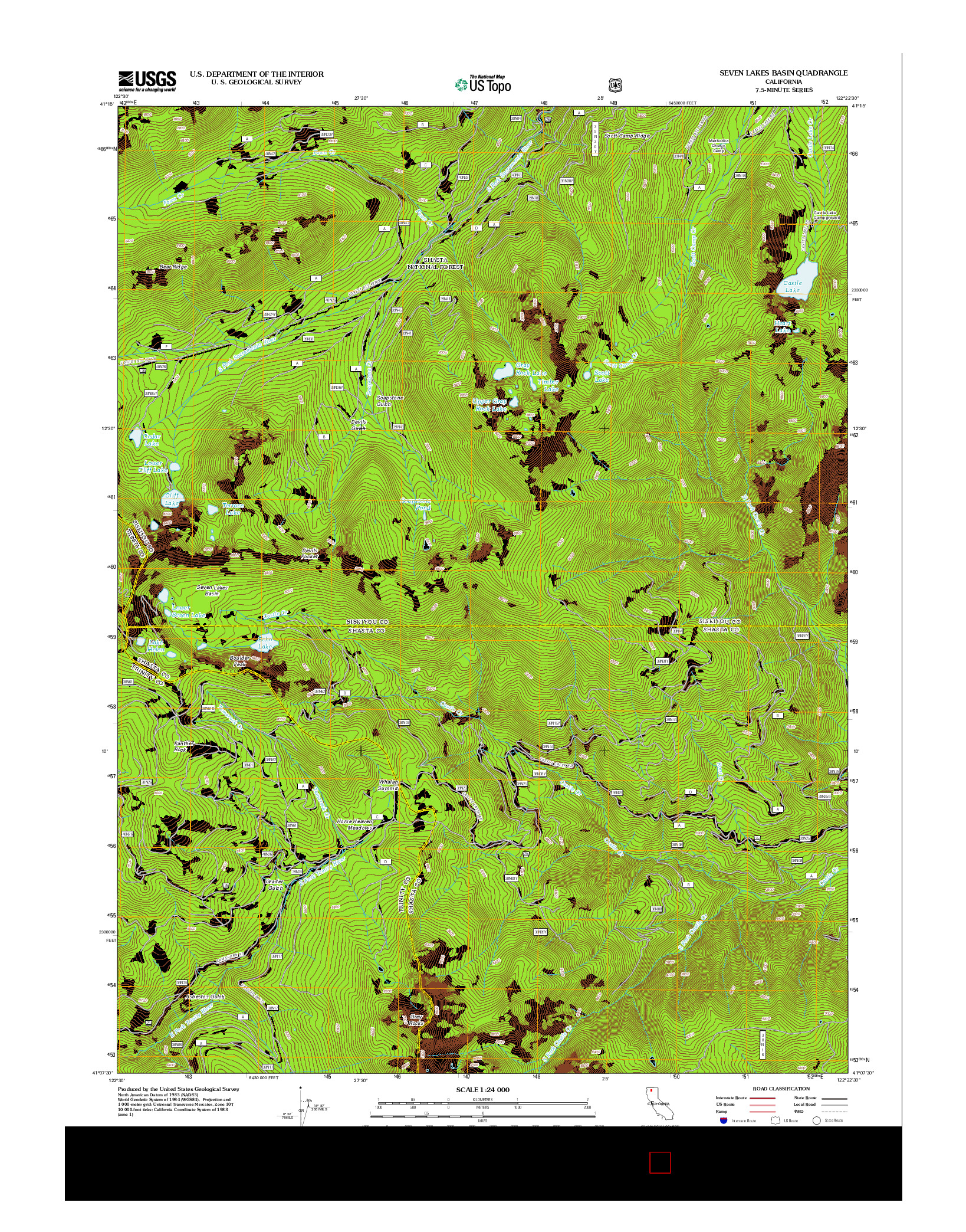 USGS US TOPO 7.5-MINUTE MAP FOR SEVEN LAKES BASIN, CA 2012