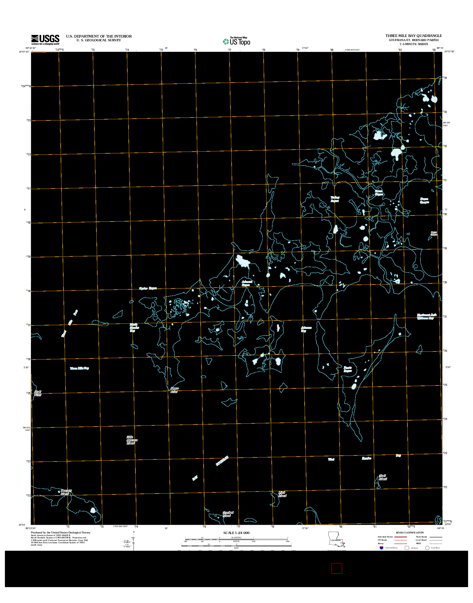 USGS US TOPO 7.5-MINUTE MAP FOR THREE MILE BAY, LA 2012