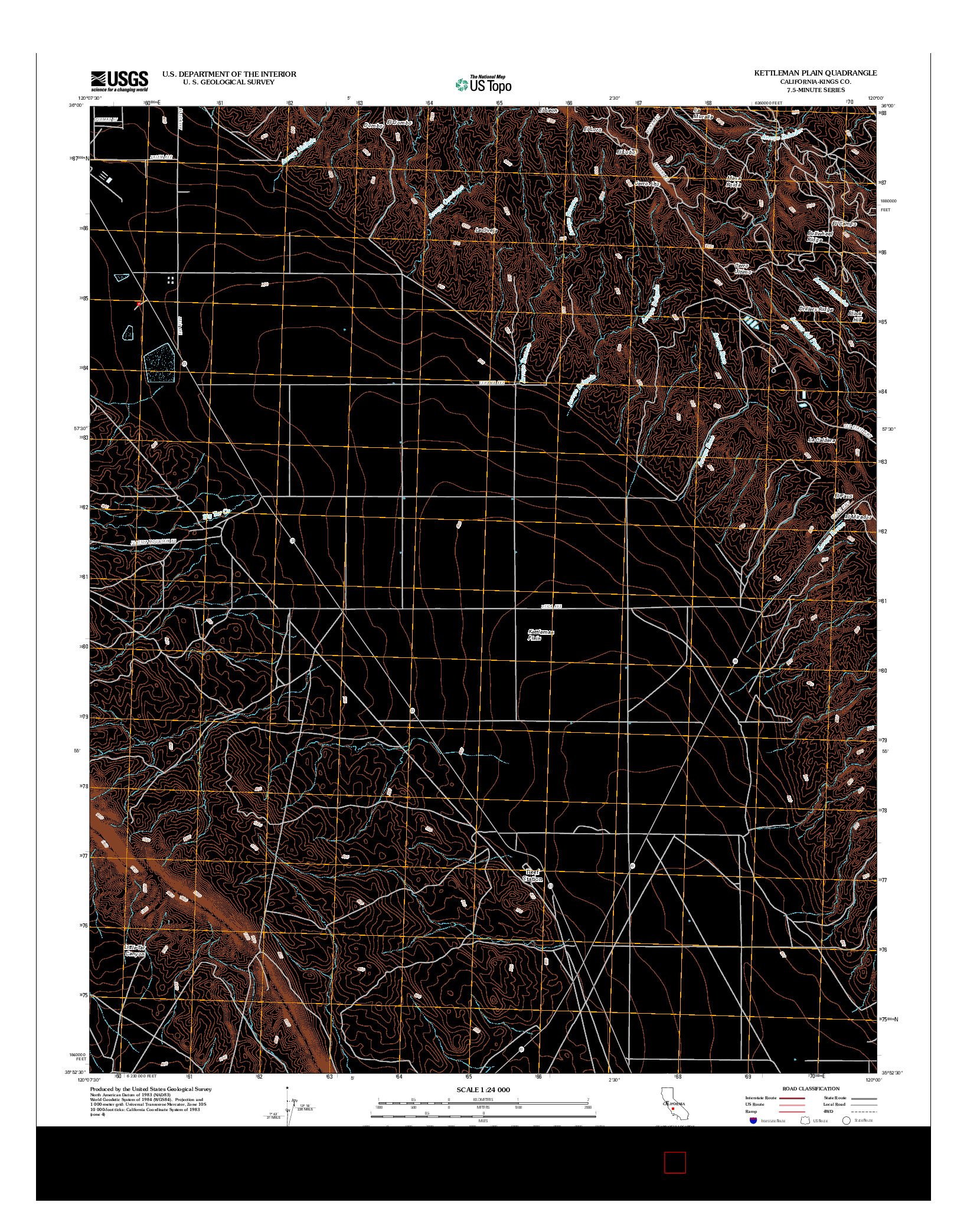 USGS US TOPO 7.5-MINUTE MAP FOR KETTLEMAN PLAIN, CA 2012