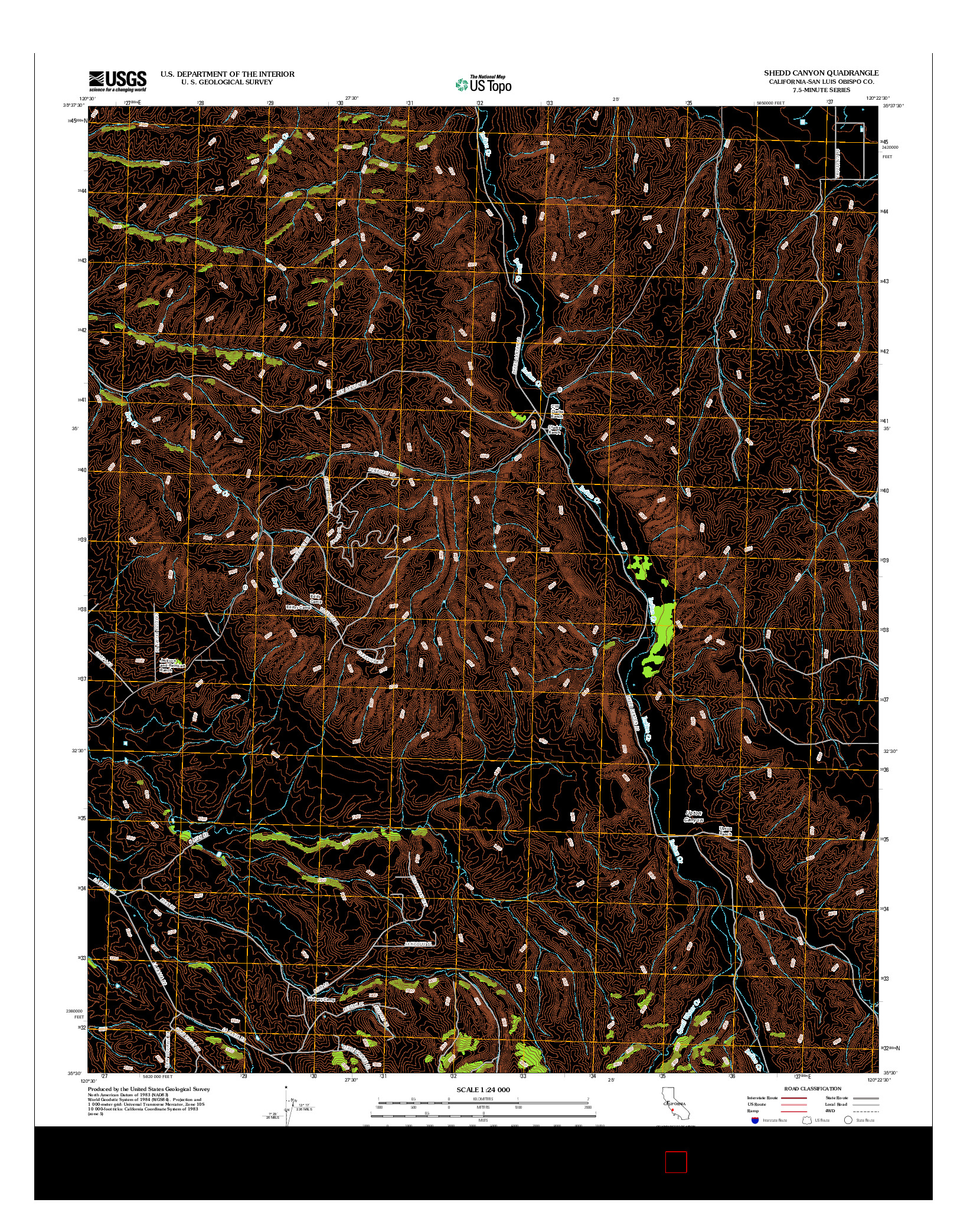 USGS US TOPO 7.5-MINUTE MAP FOR SHEDD CANYON, CA 2012