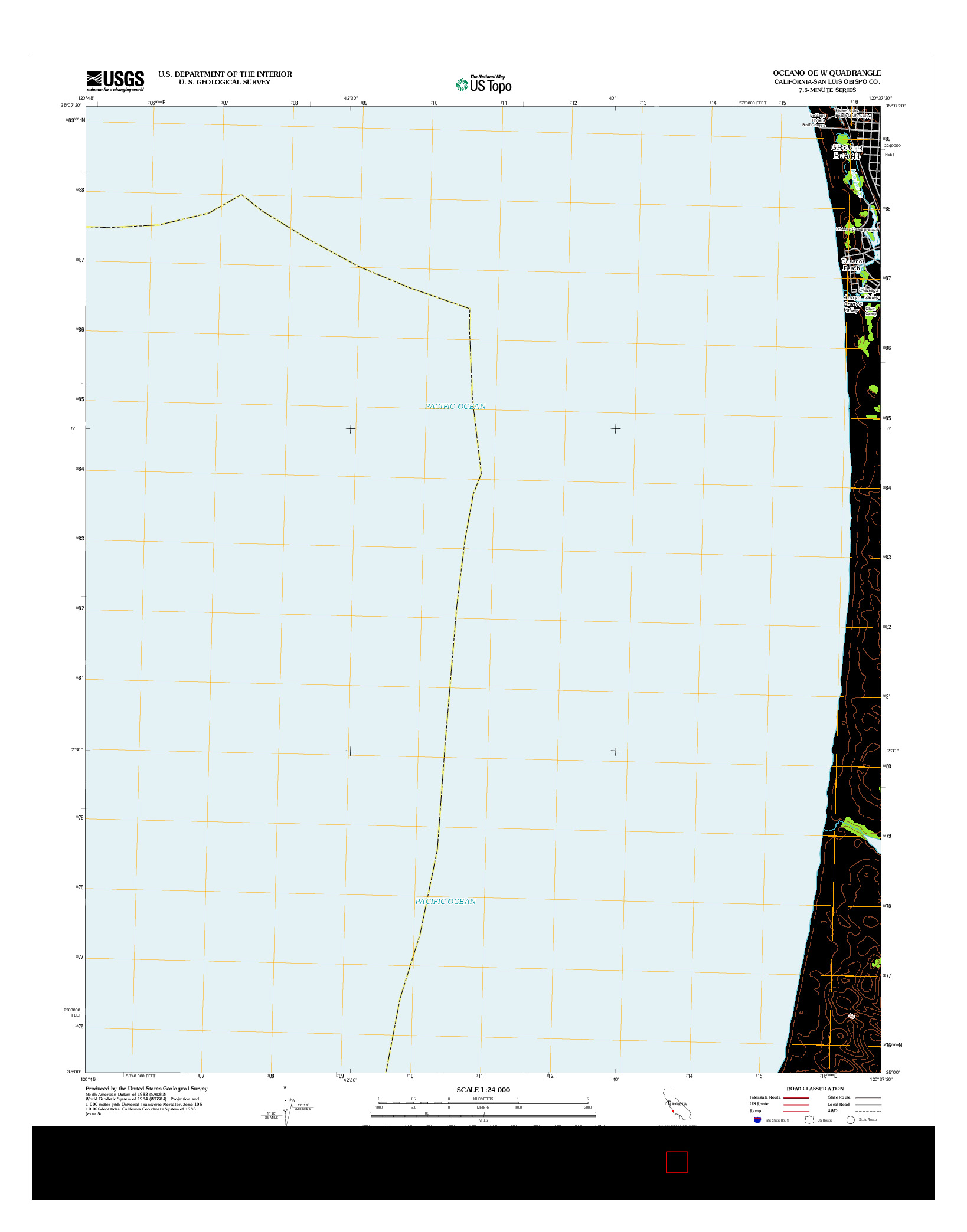 USGS US TOPO 7.5-MINUTE MAP FOR OCEANO OE W, CA 2012