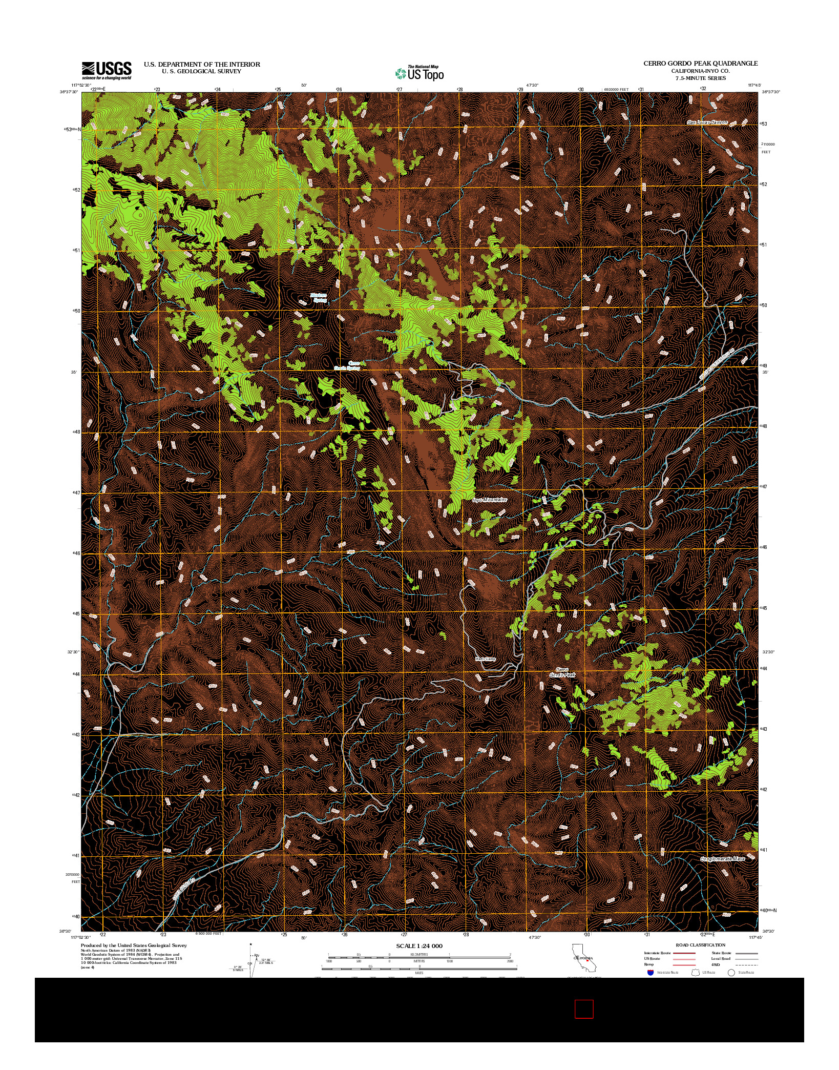 USGS US TOPO 7.5-MINUTE MAP FOR CERRO GORDO PEAK, CA 2012