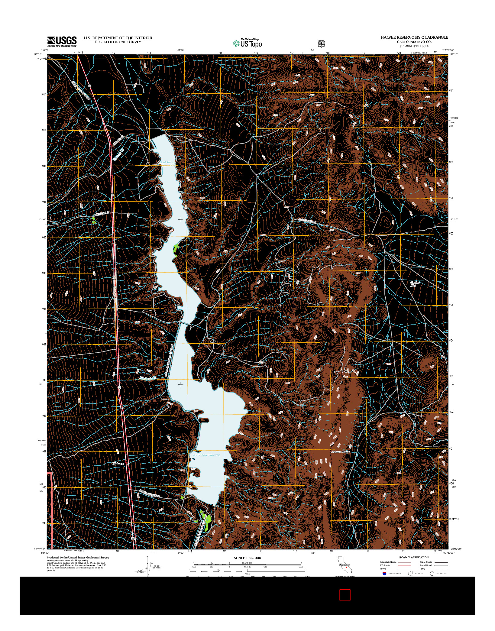 USGS US TOPO 7.5-MINUTE MAP FOR HAIWEE RESERVOIRS, CA 2012