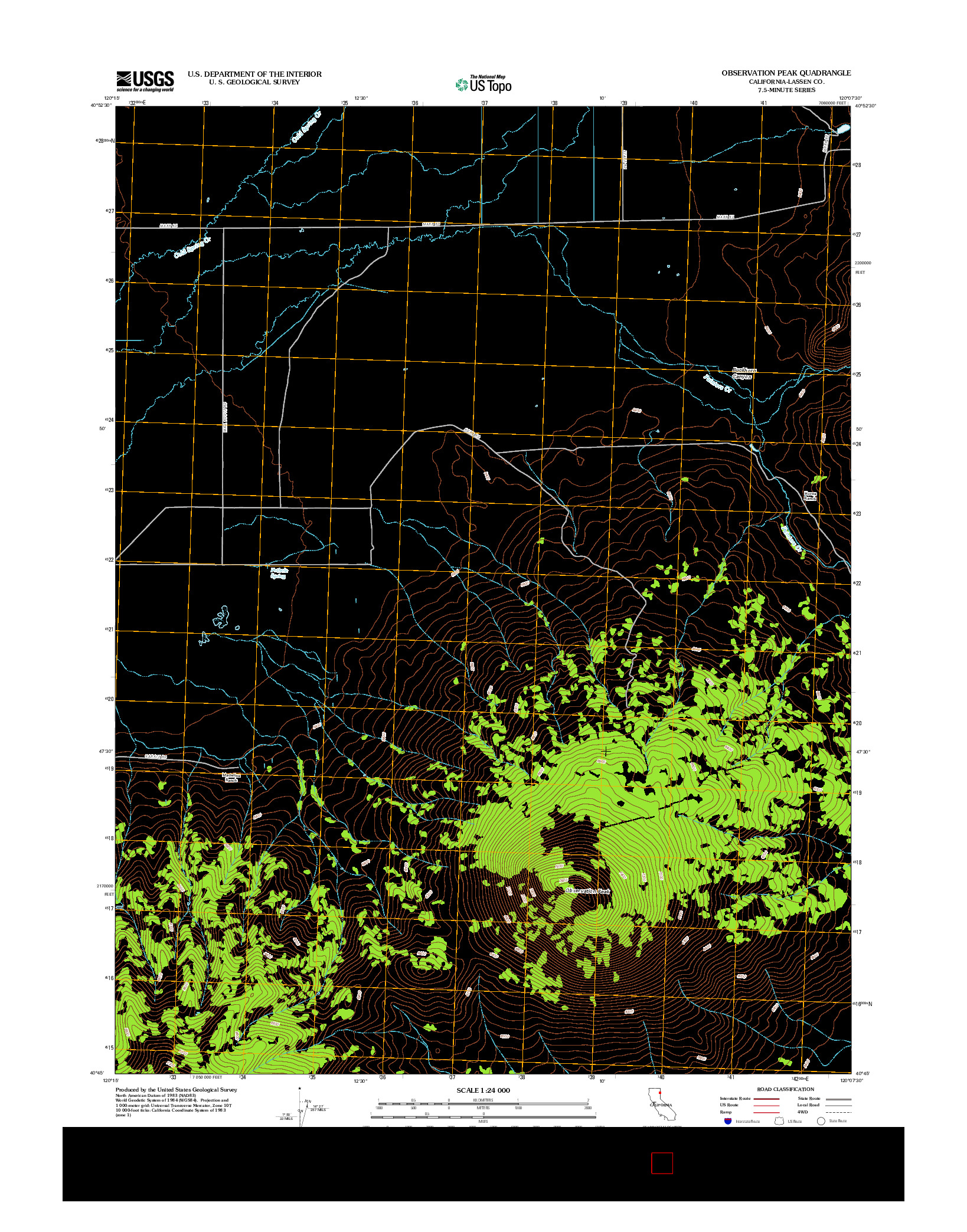 USGS US TOPO 7.5-MINUTE MAP FOR OBSERVATION PEAK, CA 2012