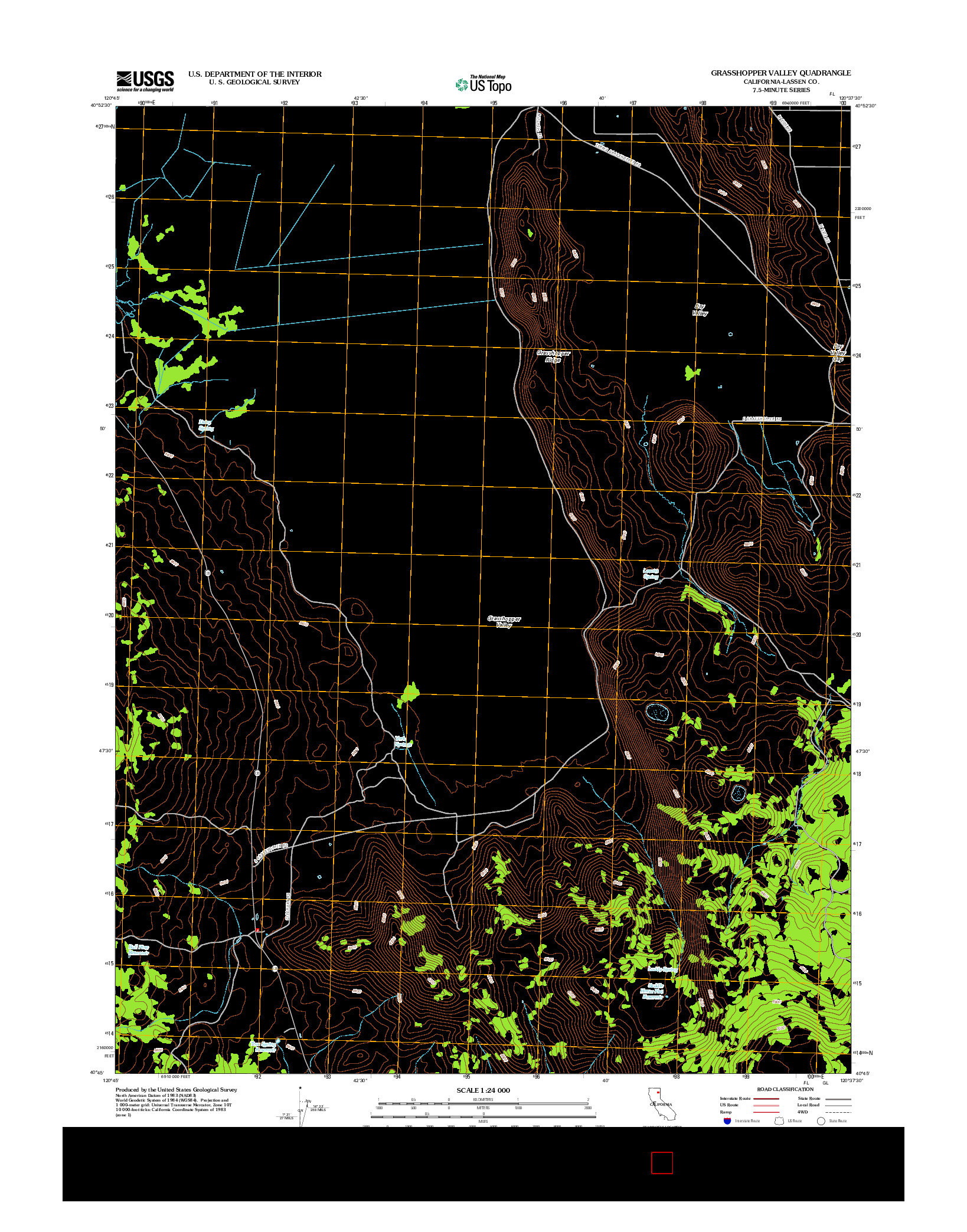 USGS US TOPO 7.5-MINUTE MAP FOR GRASSHOPPER VALLEY, CA 2012