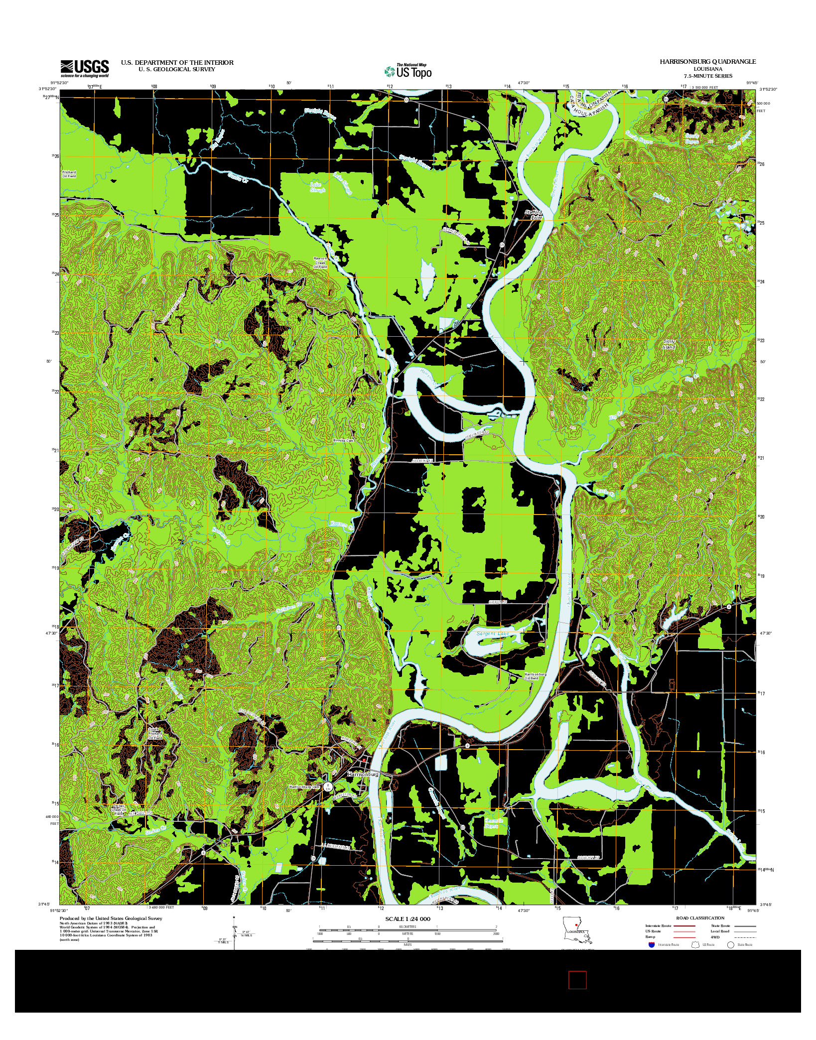 USGS US TOPO 7.5-MINUTE MAP FOR HARRISONBURG, LA 2012