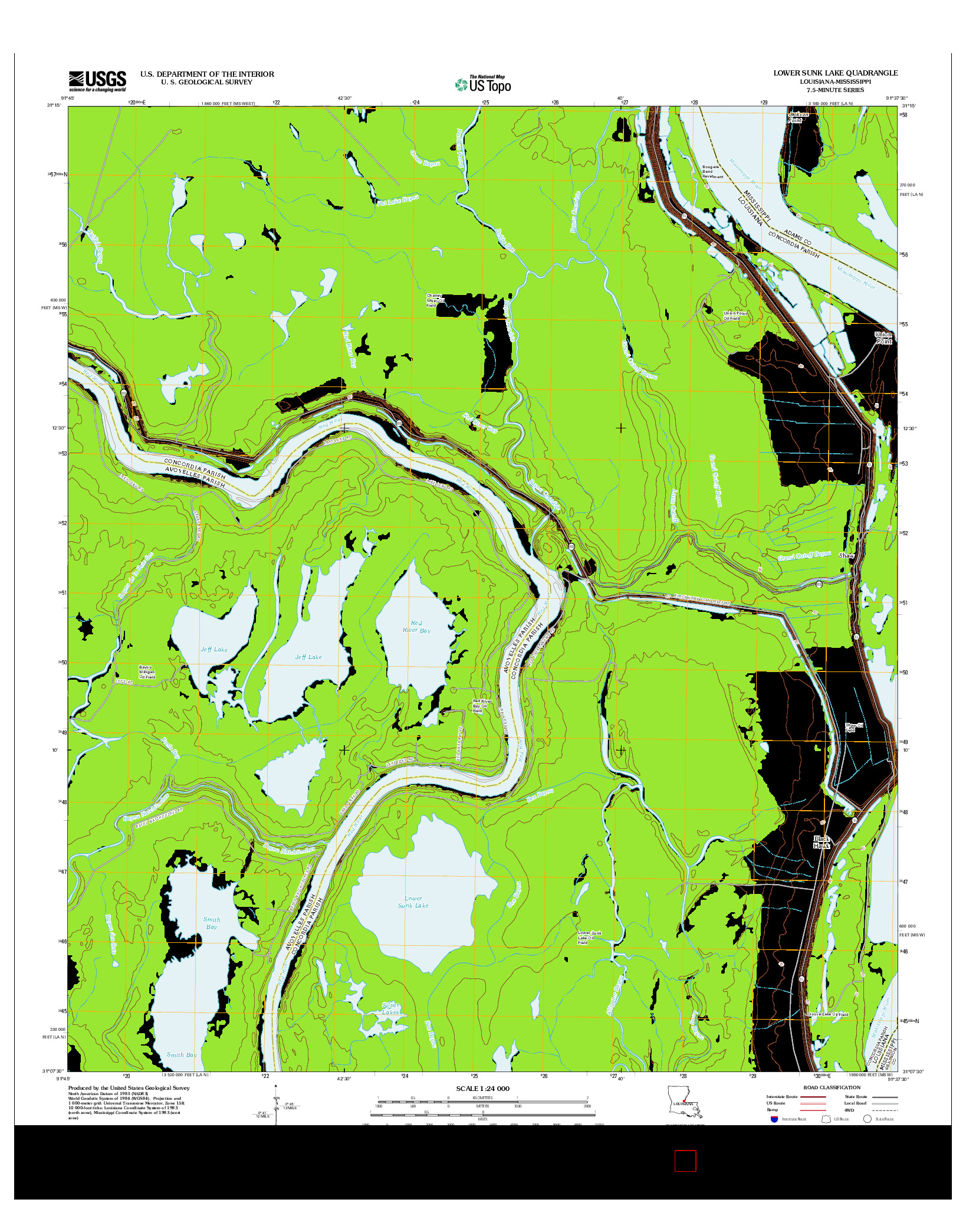 USGS US TOPO 7.5-MINUTE MAP FOR LOWER SUNK LAKE, LA-MS 2012