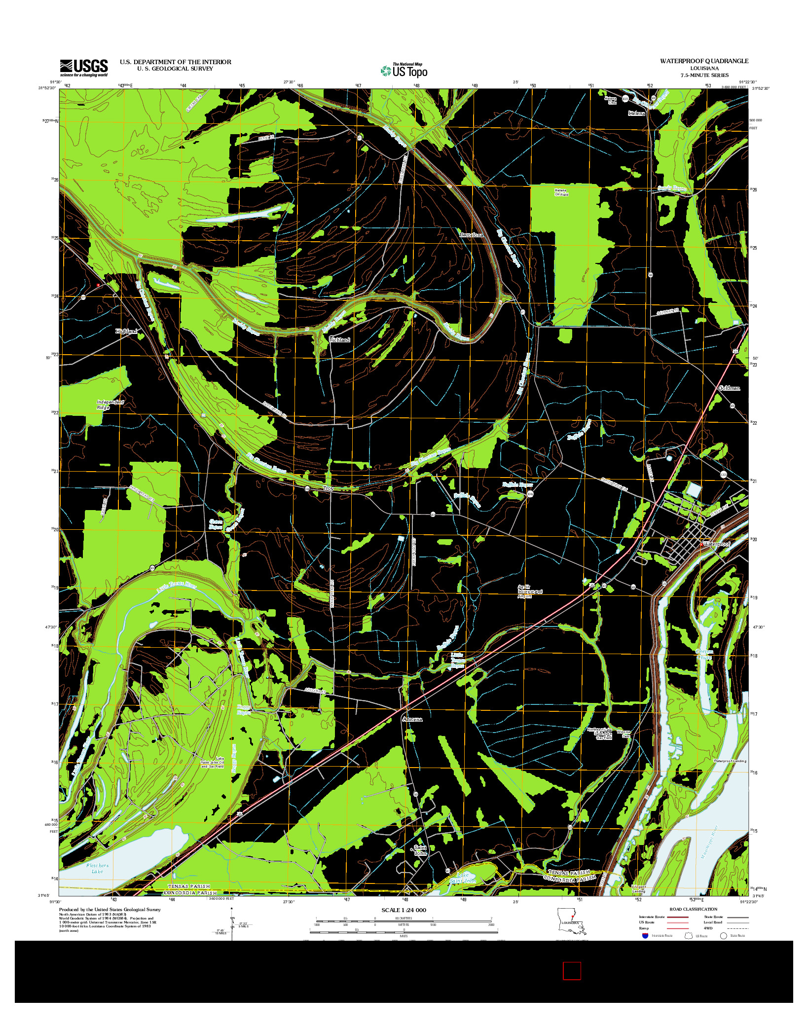 USGS US TOPO 7.5-MINUTE MAP FOR WATERPROOF, LA 2012