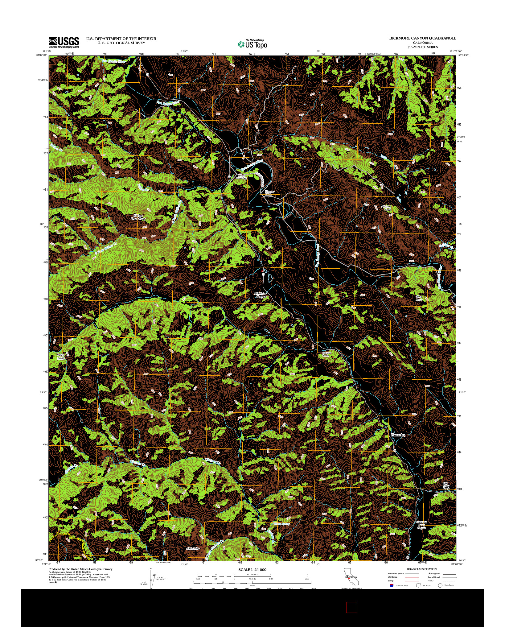 USGS US TOPO 7.5-MINUTE MAP FOR BICKMORE CANYON, CA 2012