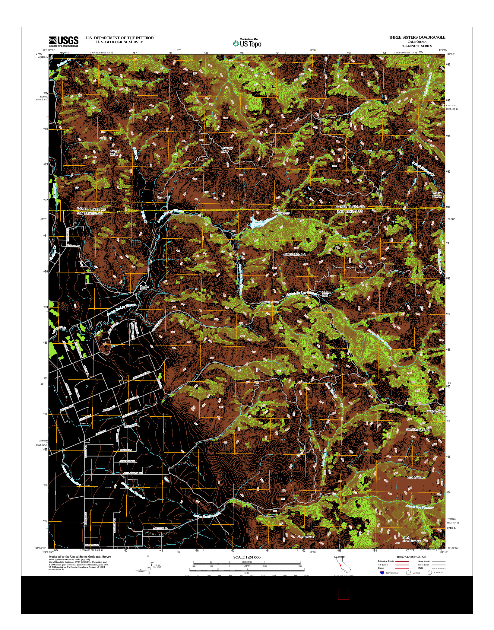 USGS US TOPO 7.5-MINUTE MAP FOR THREE SISTERS, CA 2012