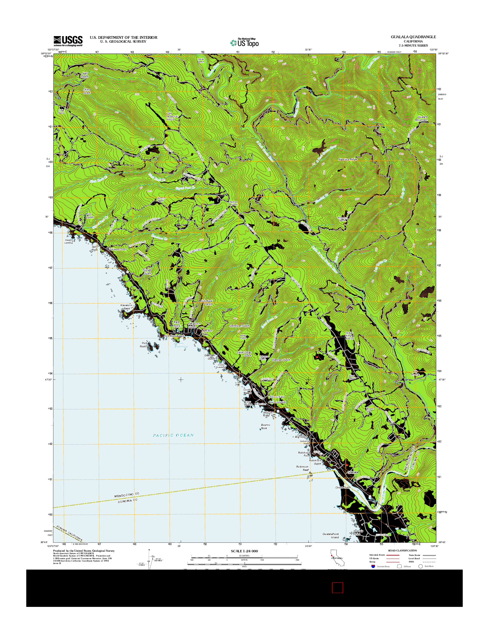 USGS US TOPO 7.5-MINUTE MAP FOR GUALALA, CA 2012