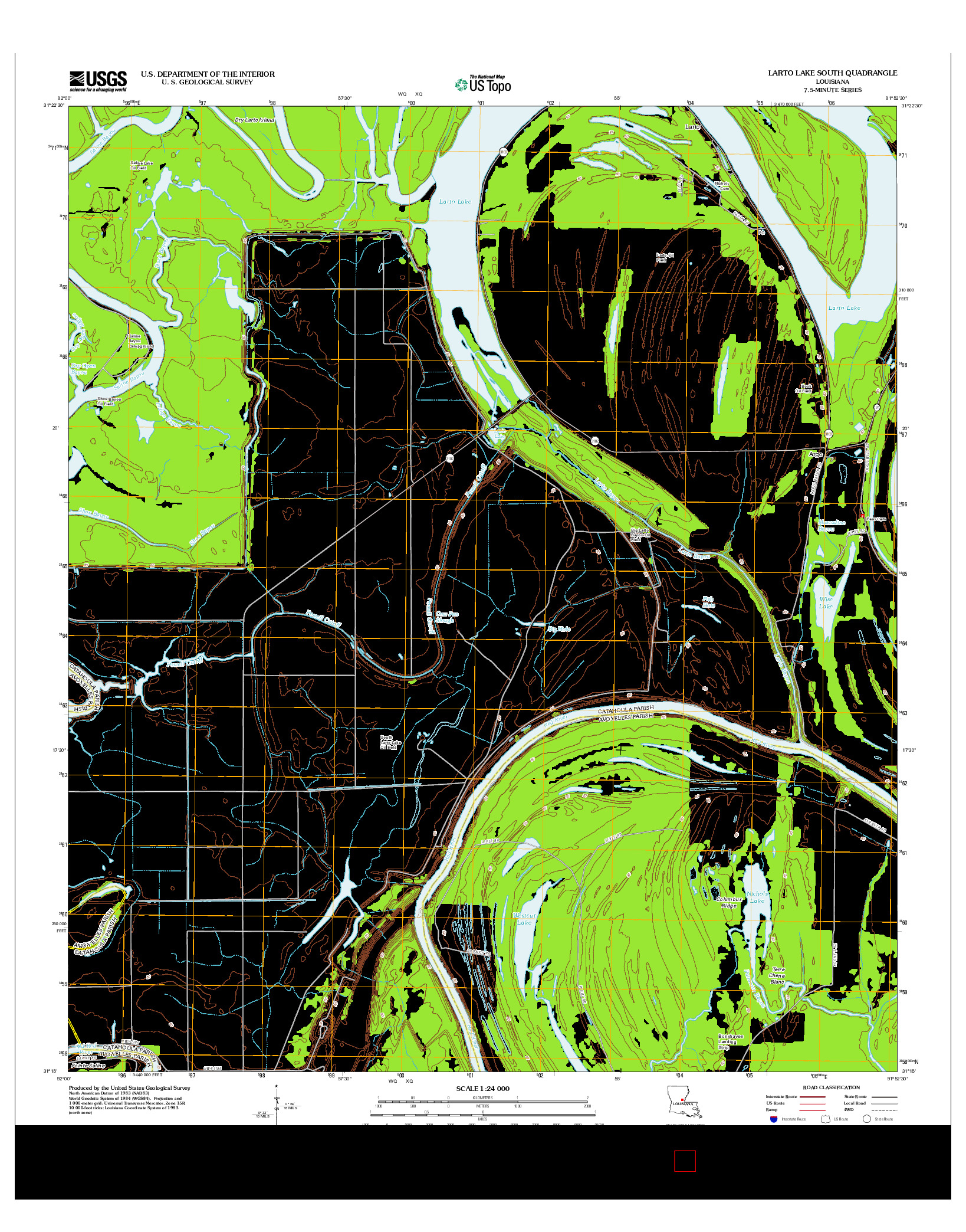 USGS US TOPO 7.5-MINUTE MAP FOR LARTO LAKE SOUTH, LA 2012
