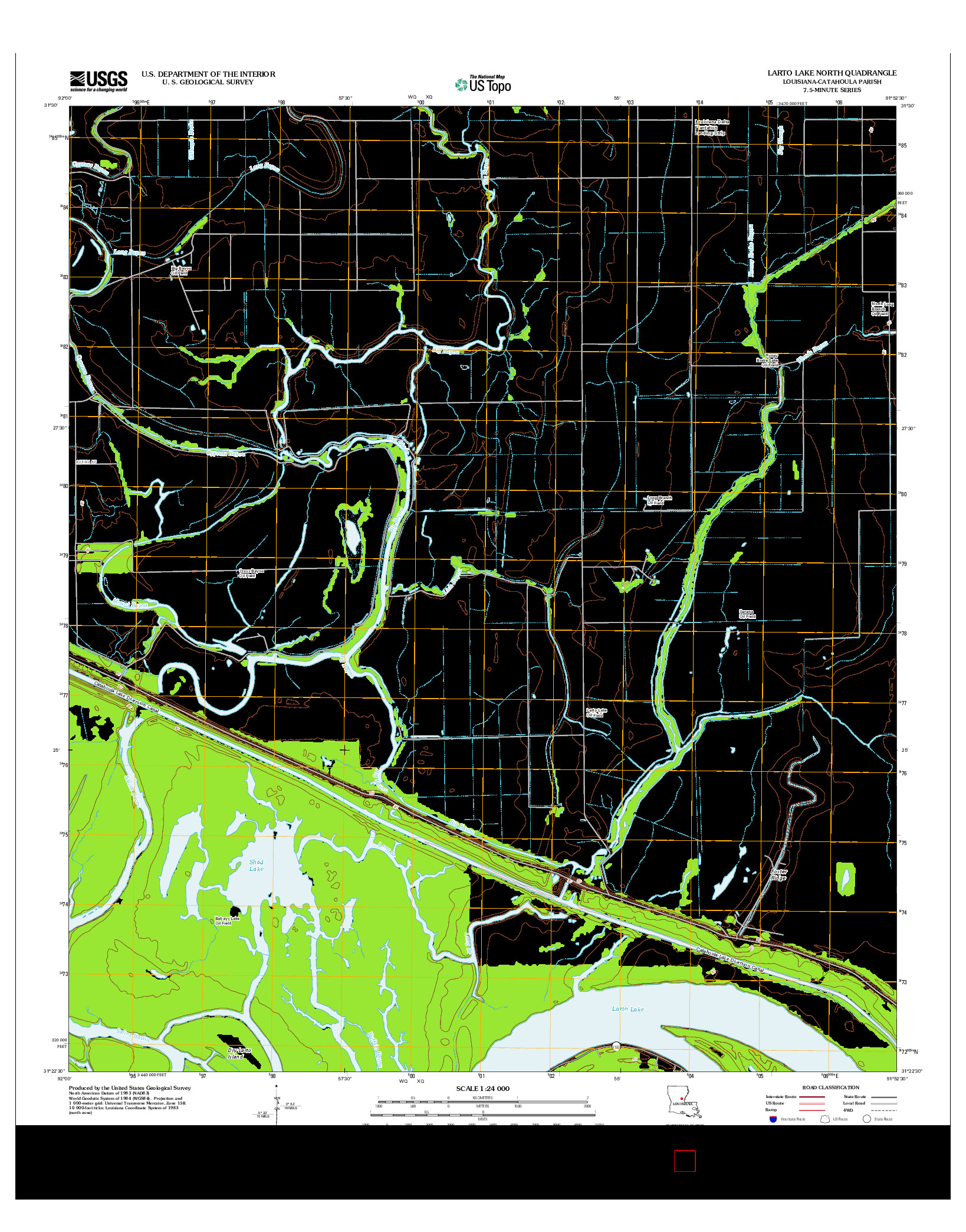 USGS US TOPO 7.5-MINUTE MAP FOR LARTO LAKE NORTH, LA 2012