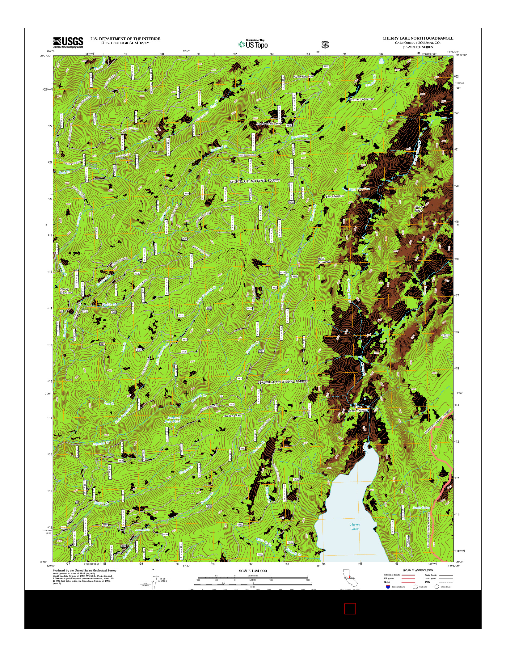 USGS US TOPO 7.5-MINUTE MAP FOR CHERRY LAKE NORTH, CA 2012