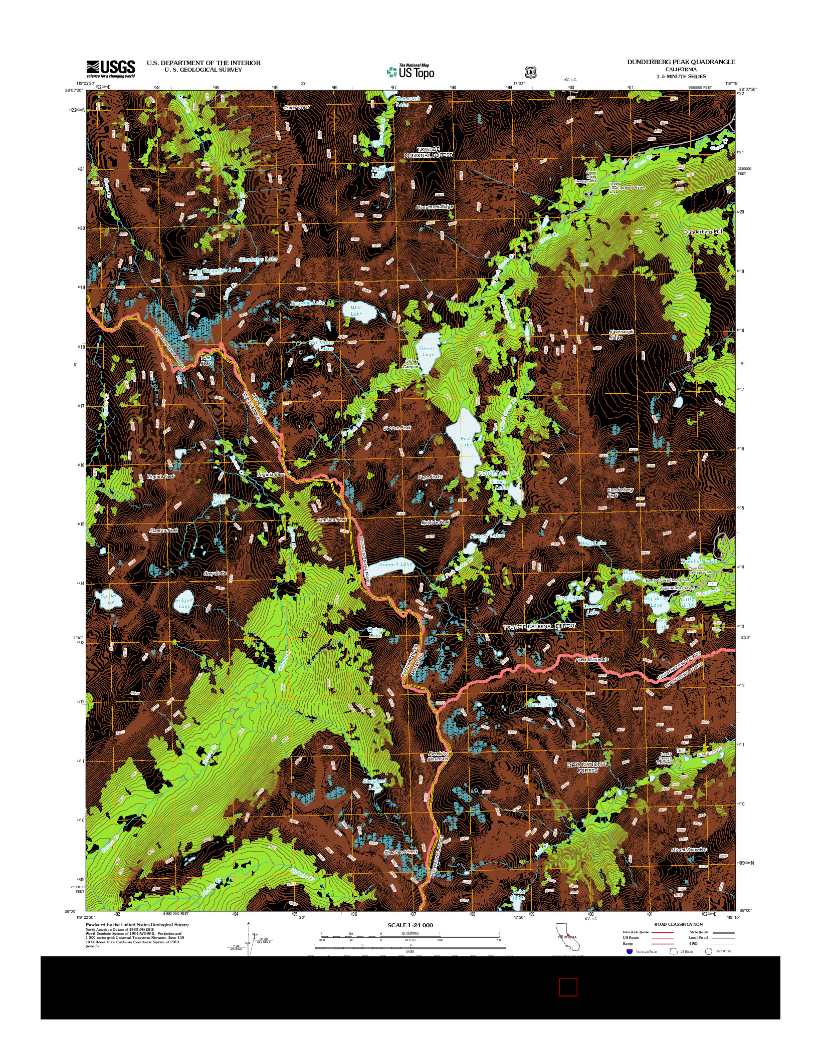 USGS US TOPO 7.5-MINUTE MAP FOR DUNDERBERG PEAK, CA 2012