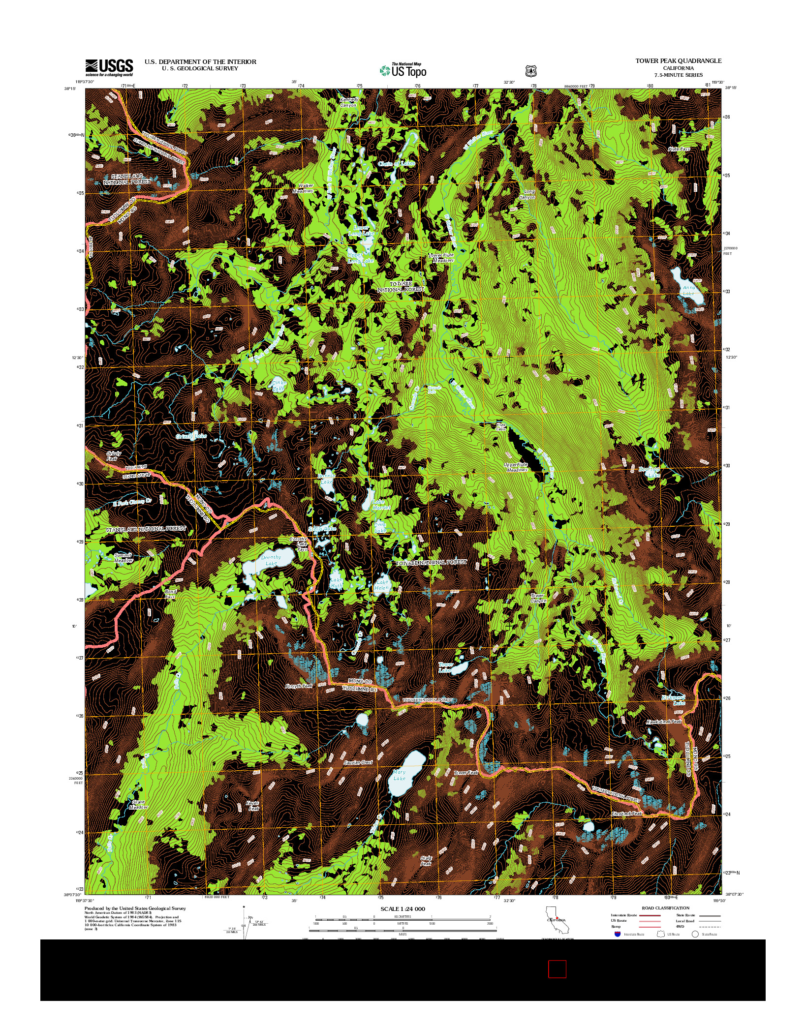 USGS US TOPO 7.5-MINUTE MAP FOR TOWER PEAK, CA 2012