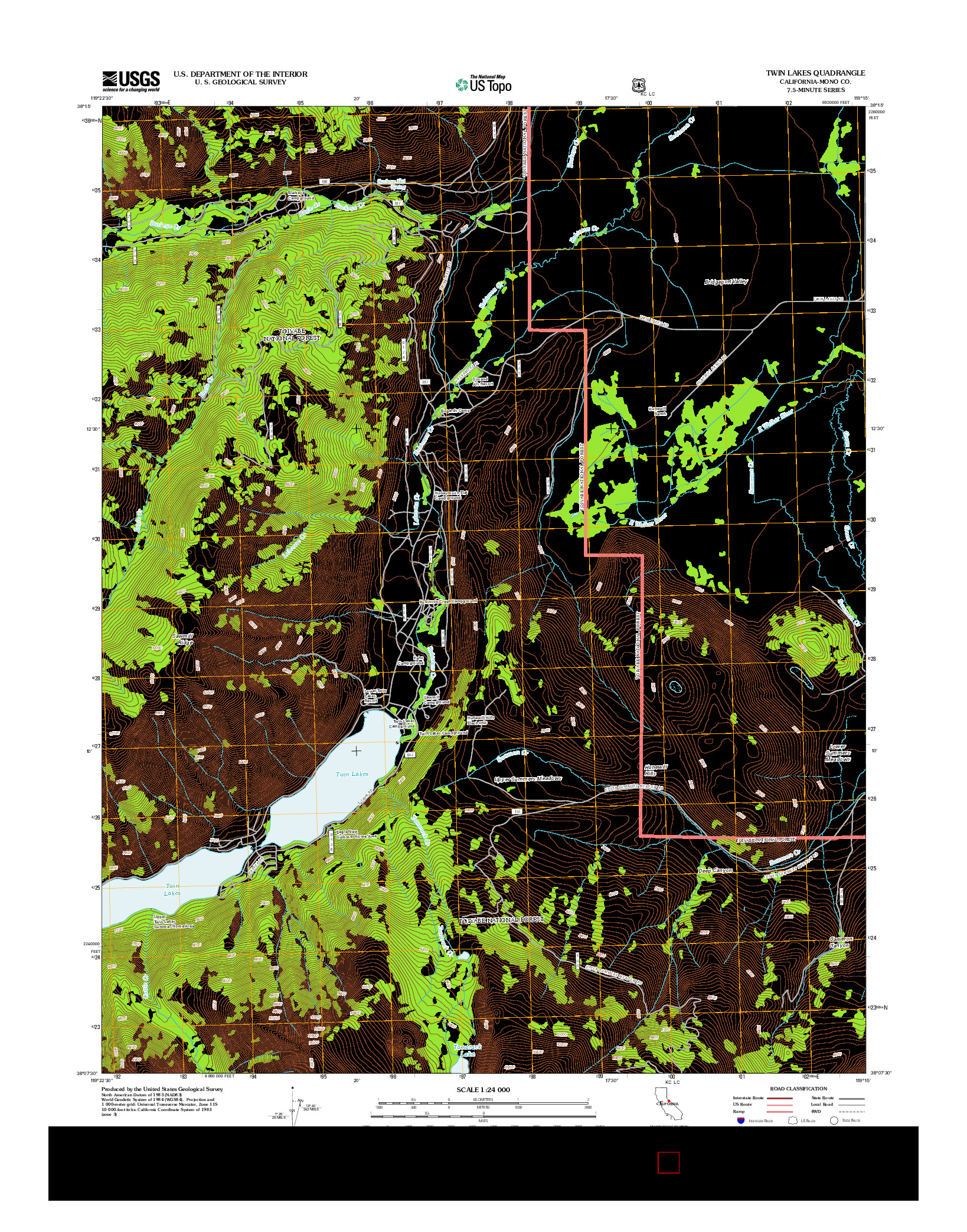 USGS US TOPO 7.5-MINUTE MAP FOR TWIN LAKES, CA 2012