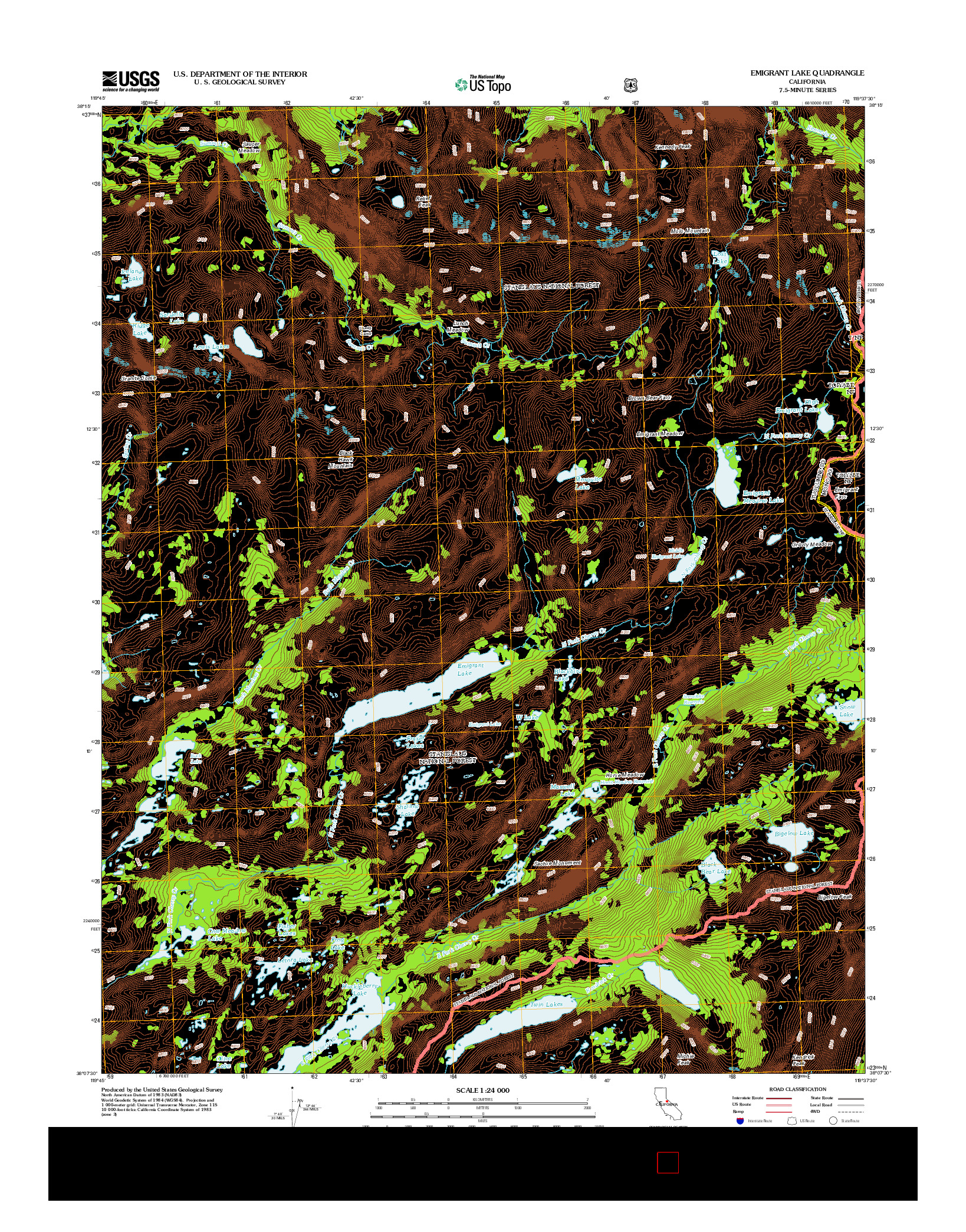 USGS US TOPO 7.5-MINUTE MAP FOR EMIGRANT LAKE, CA 2012