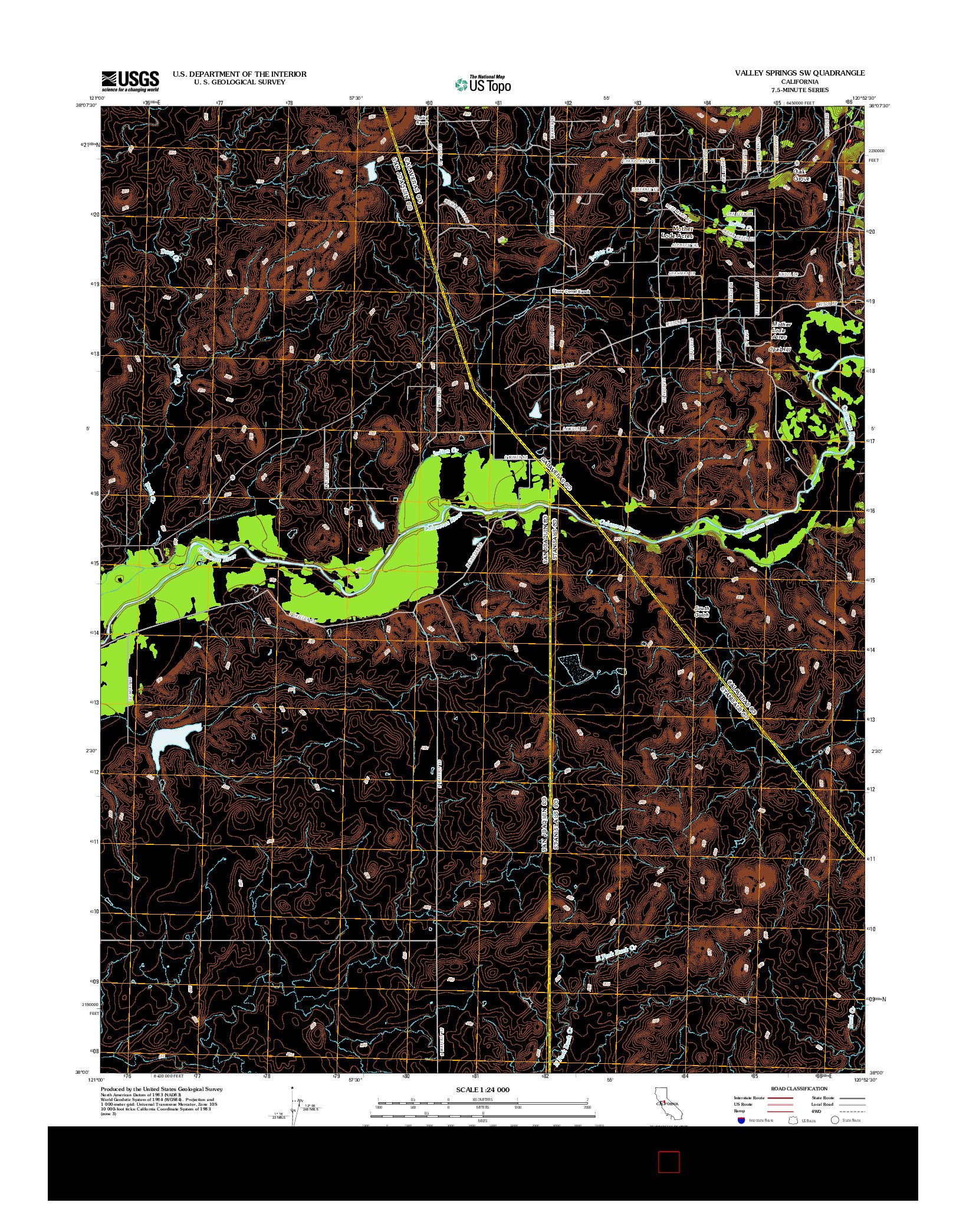 USGS US TOPO 7.5-MINUTE MAP FOR VALLEY SPRINGS SW, CA 2012