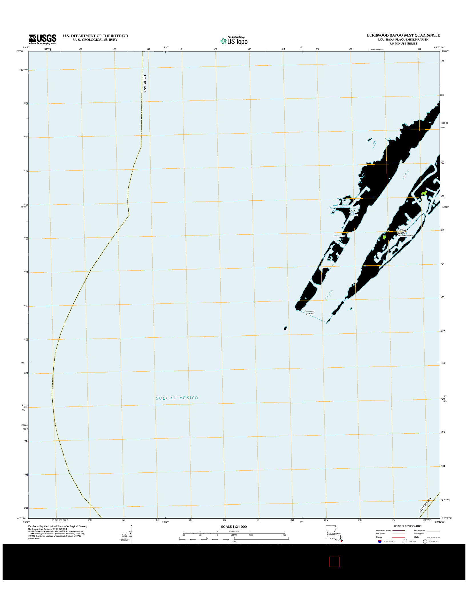 USGS US TOPO 7.5-MINUTE MAP FOR BURRWOOD BAYOU WEST, LA 2012