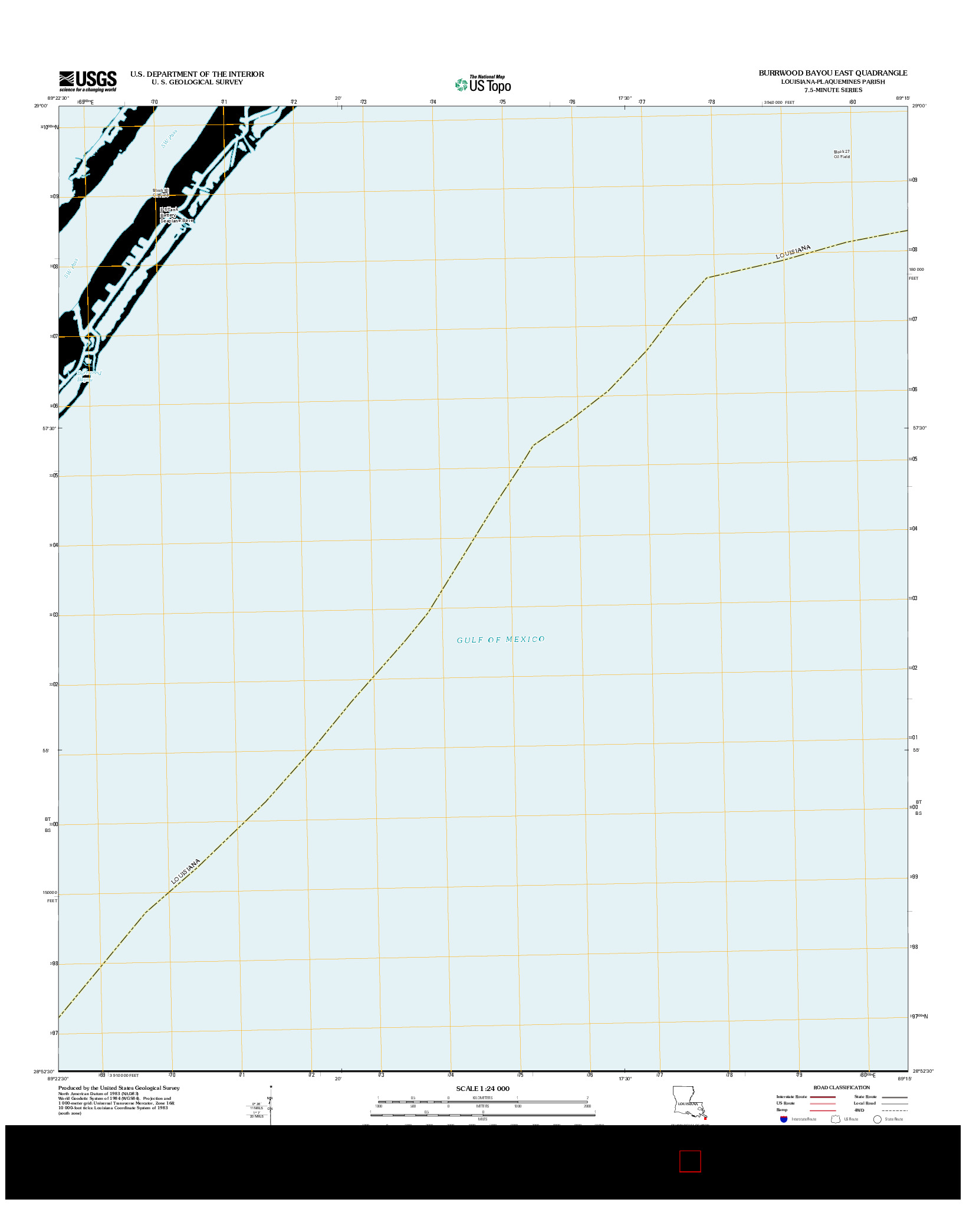 USGS US TOPO 7.5-MINUTE MAP FOR BURRWOOD BAYOU EAST, LA 2012