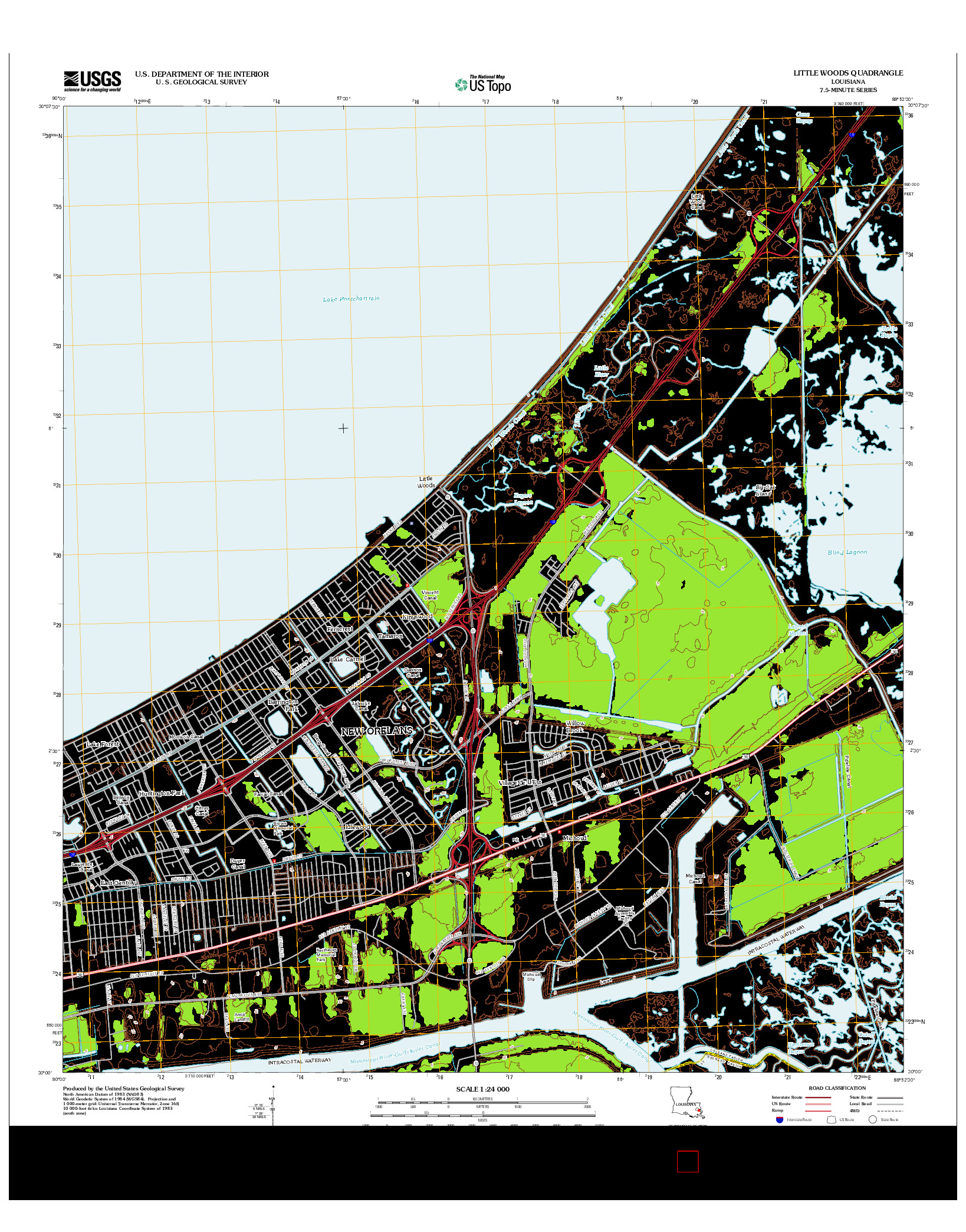 USGS US TOPO 7.5-MINUTE MAP FOR LITTLE WOODS, LA 2012