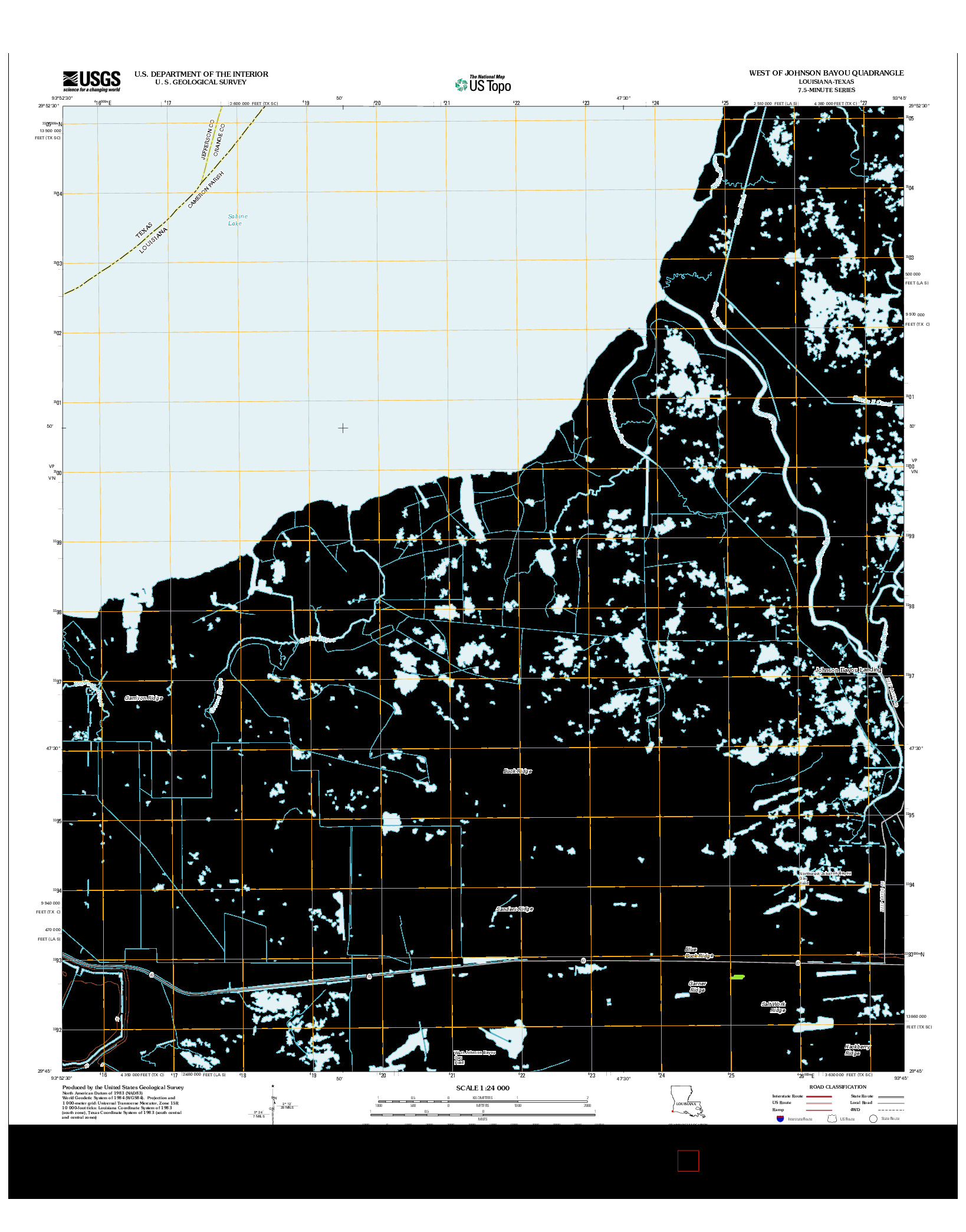 USGS US TOPO 7.5-MINUTE MAP FOR WEST OF JOHNSON BAYOU, LA-TX 2012